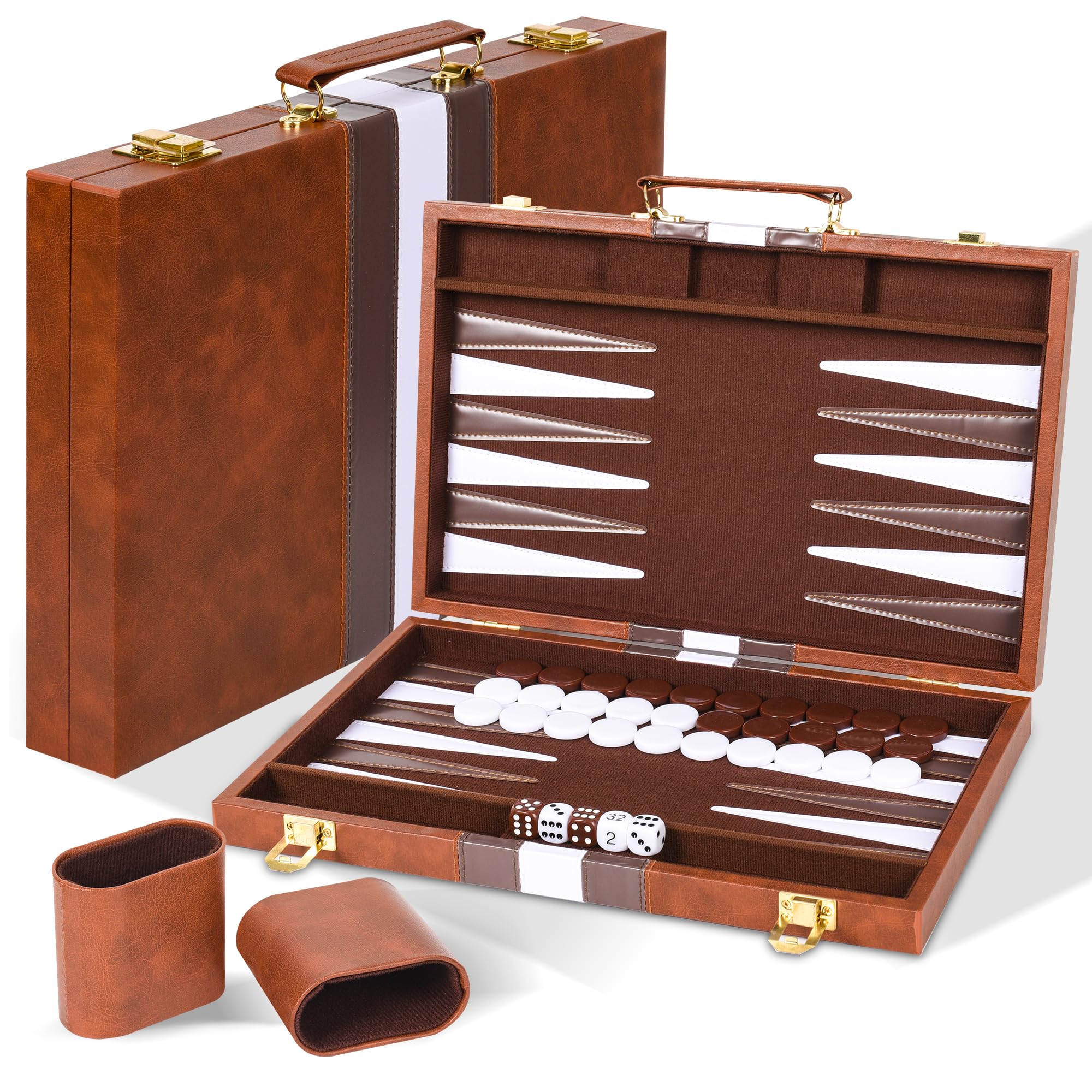 Backgammon Portatile 15 Pollici in Ecopelle Marrone