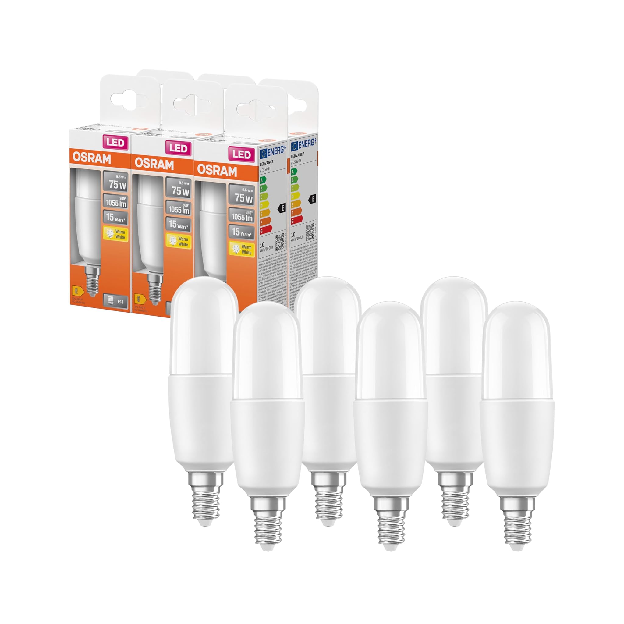 Osram LED STAR STICK E14, Bianca Fredda 4000K, 6 Pezzi