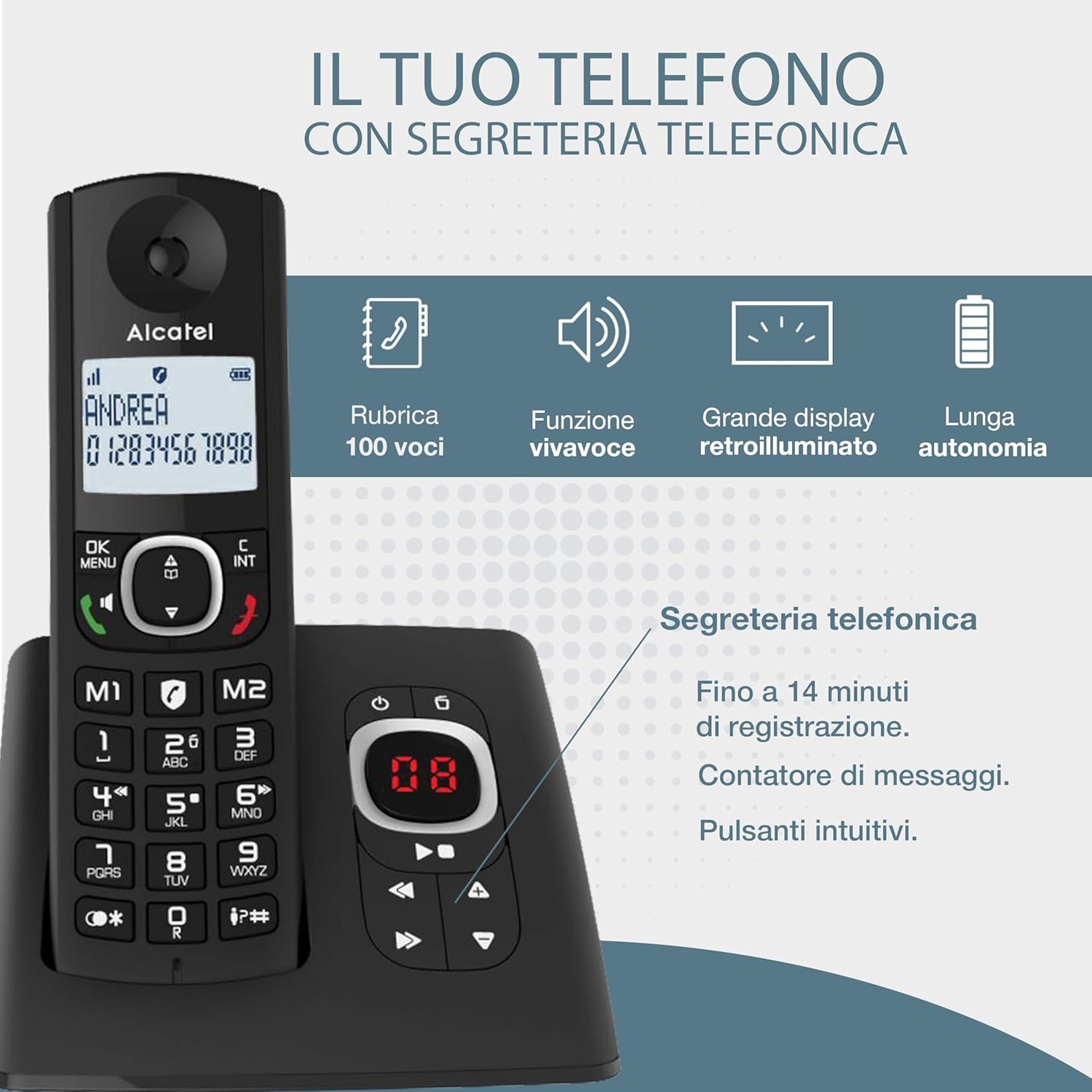 Alcatel F530 Voice Trio - Telefono Cordless DECT Nero - immagine 2