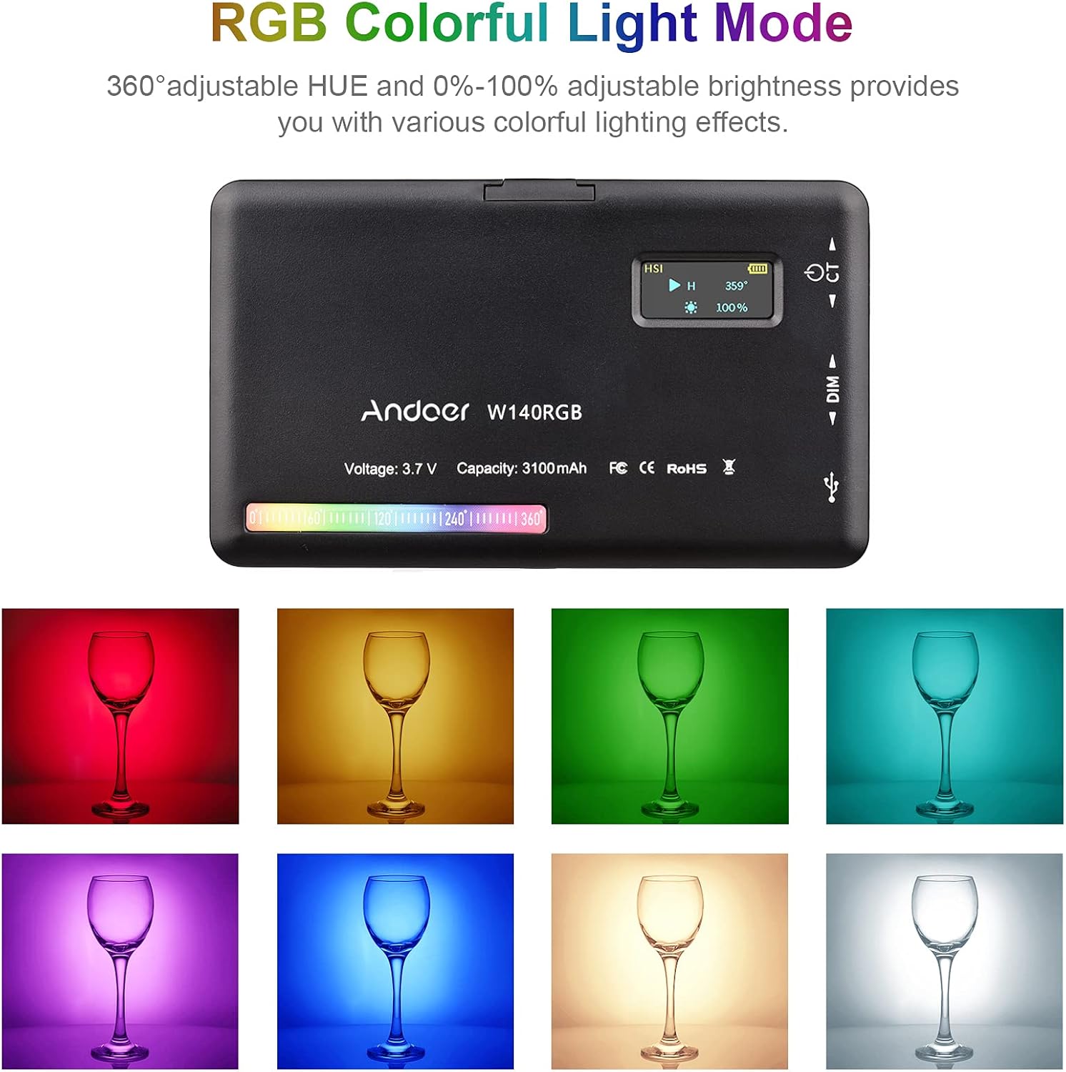 Andoer W140 RGB Video Light - Luce LED Portatile - immagine 5