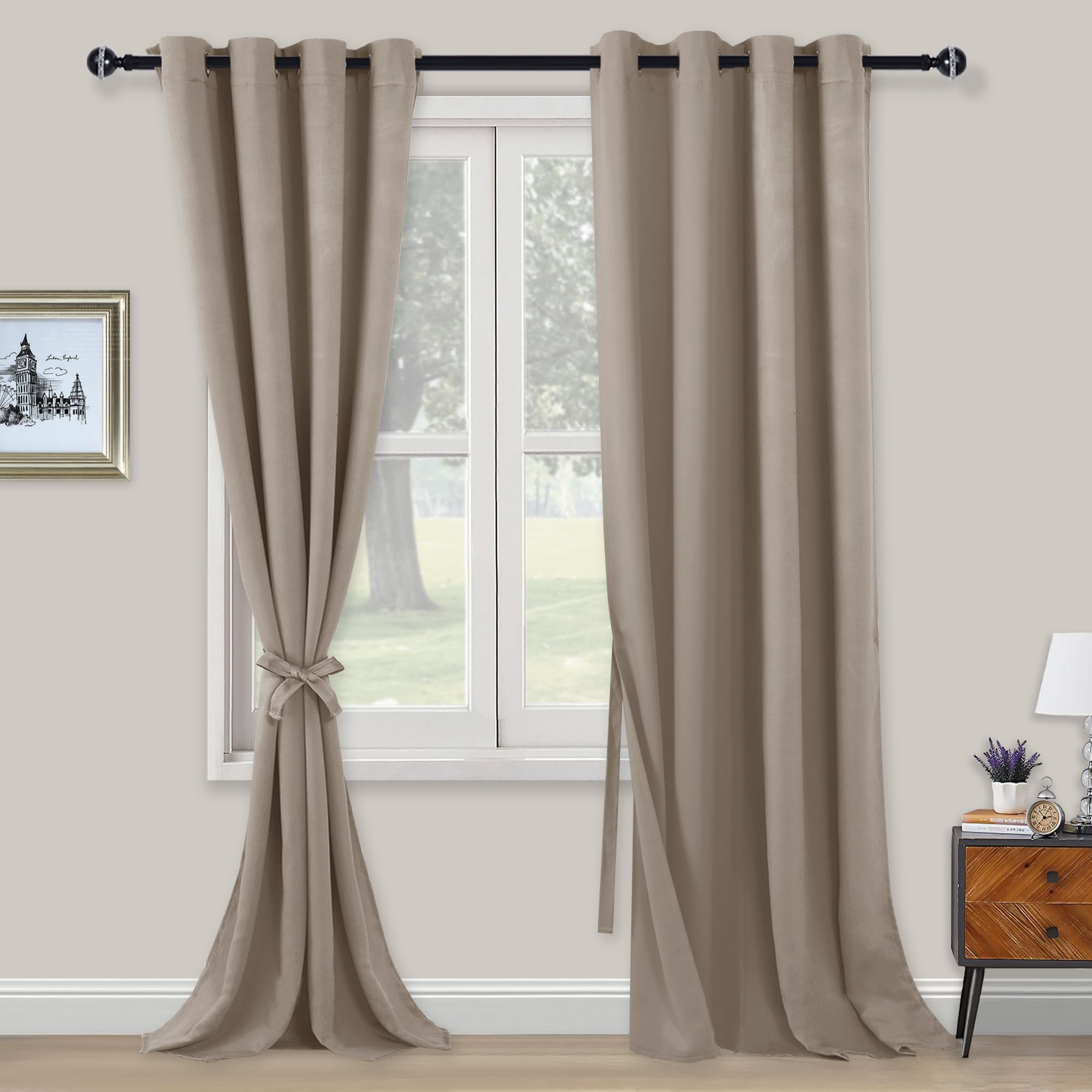 Xwzo Tende Oscuranti con Occhielli 290x140 cm (2 pz, Tortora)