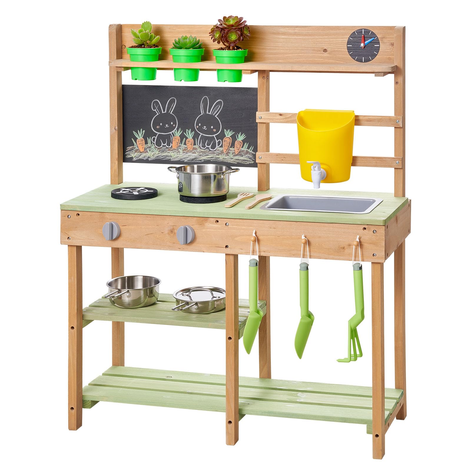 VEVOR Giocattolo da Cucina in Legno per Bambini 762 x 324 x 914 mm, Cucine da Gioco da Esterno con Fornelli, Serbatoio, Lavello, Pale da Piantagione, Scatola, Pentole e Accessori, per la Casa, Prato