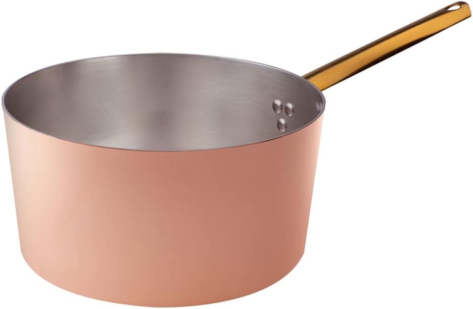 Pentole Agnelli Linea Rame Casseruola Alta con Manico Inox, Marrone, 24 cm