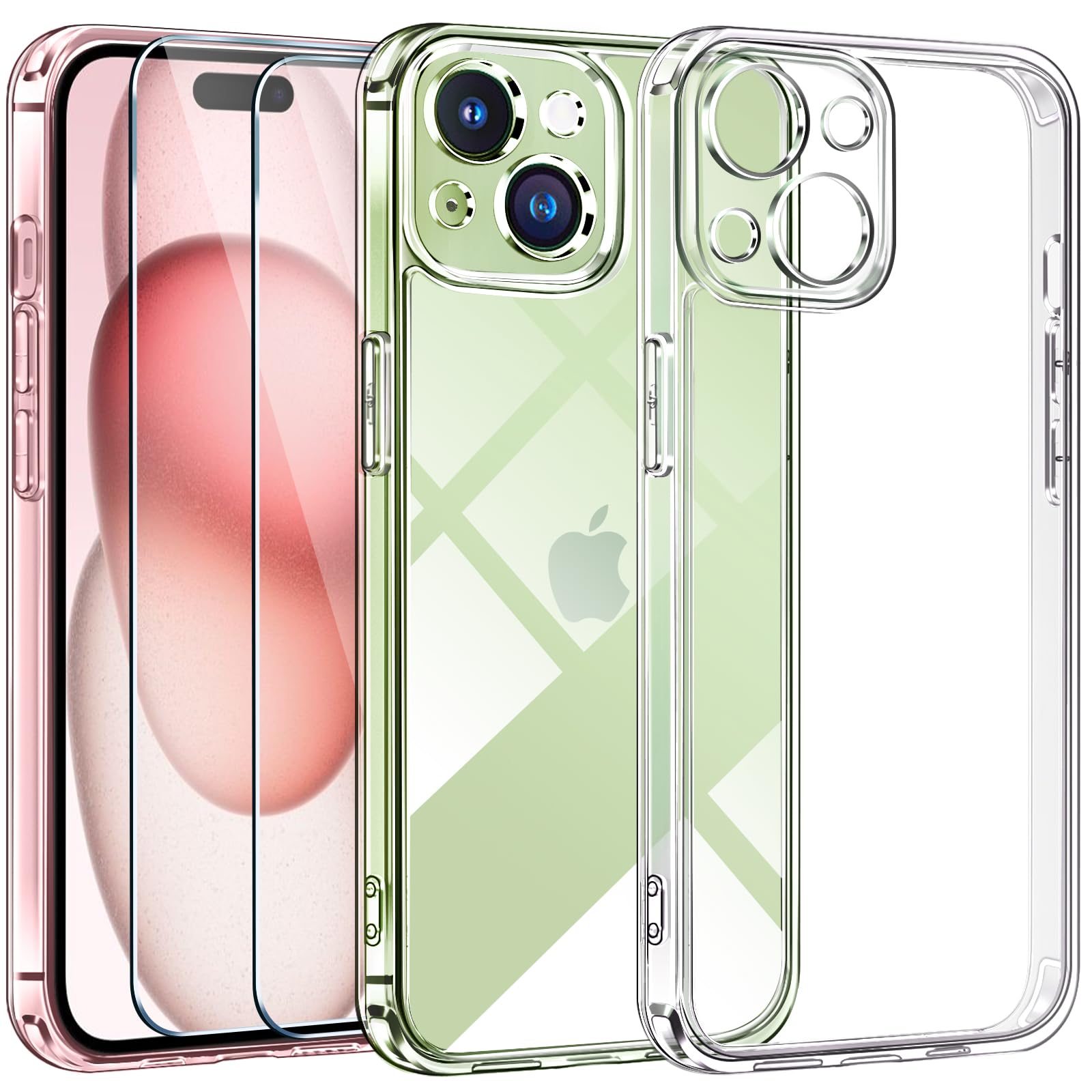 Ivoler Cover per iPhone 15 6.1" con 2 Pellicole Vetro