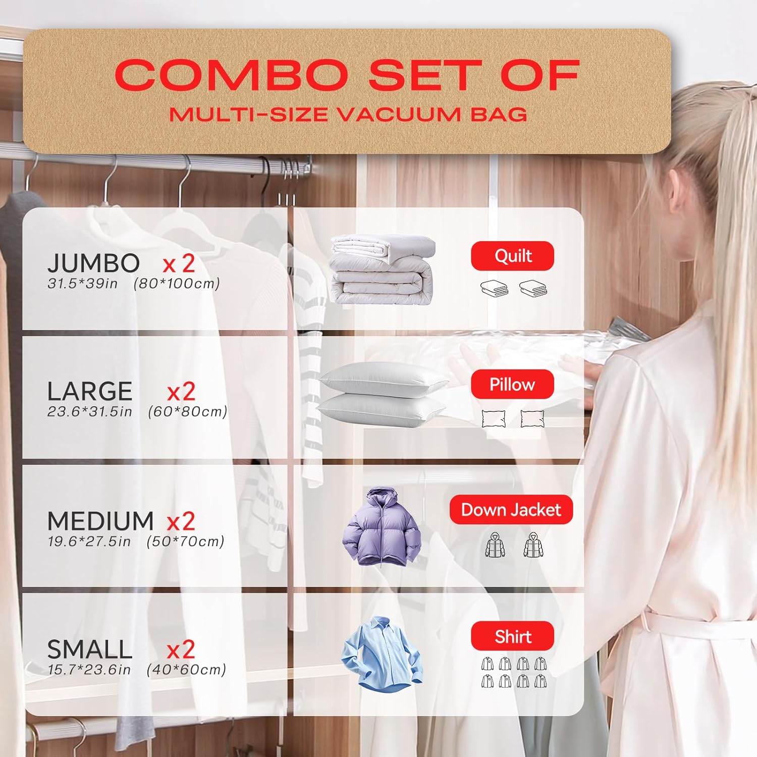 Sacchetti Sottovuoto Vestiti con Pompa Elettrica, 8 Pezzi - immagine 2