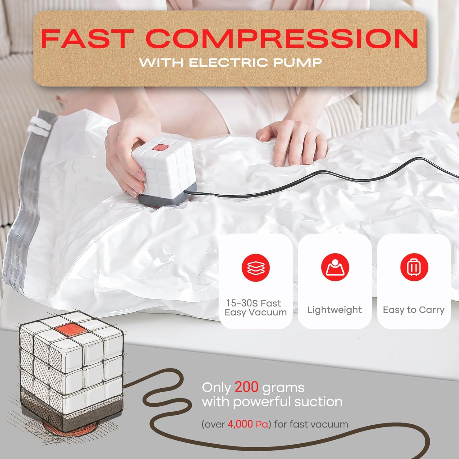 Sacchetti Sottovuoto Vestiti con Pompa Elettrica, 8 Pezzi - immagine 3