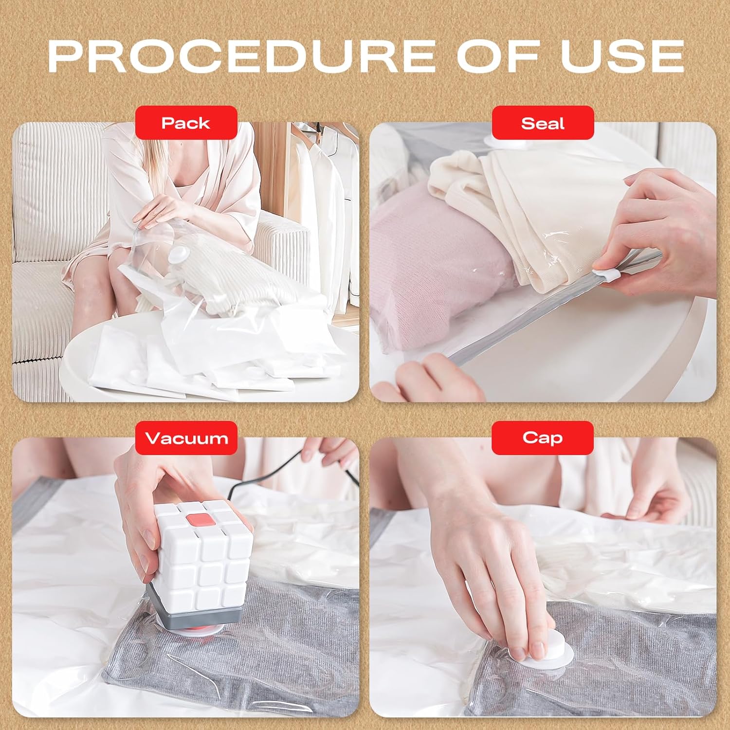 Sacchetti Sottovuoto Vestiti con Pompa Elettrica, 8 Pezzi - immagine 6