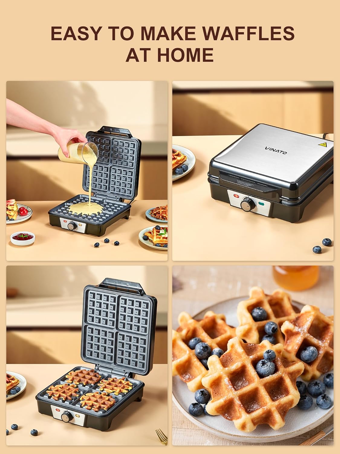 Vinato Waffle Maker per 4 Waffel - immagine 4