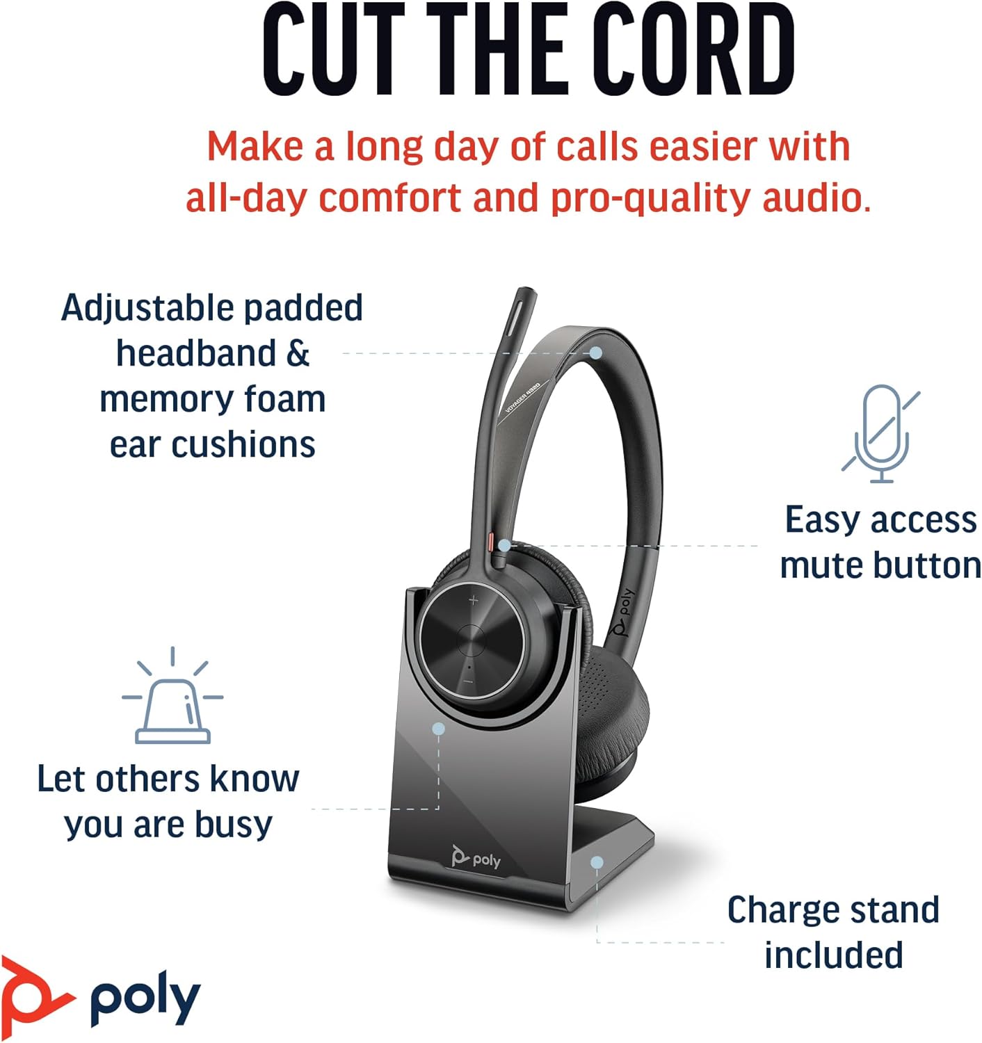 Poly Voyager 4320 UC - Cuffia Wireless Bluetooth 5.1, Nero - immagine 2