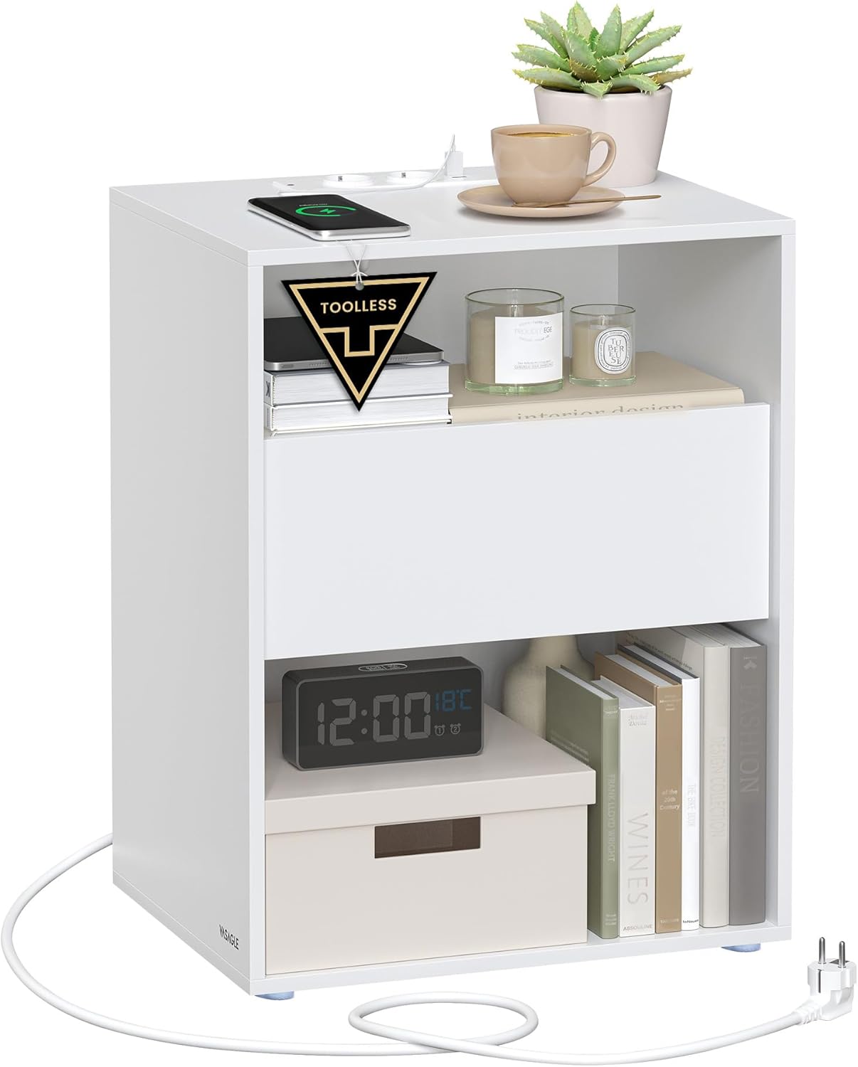 Vasagle Comodino con Stazione di Ricarica - Montaggio Rapido - immagine 1