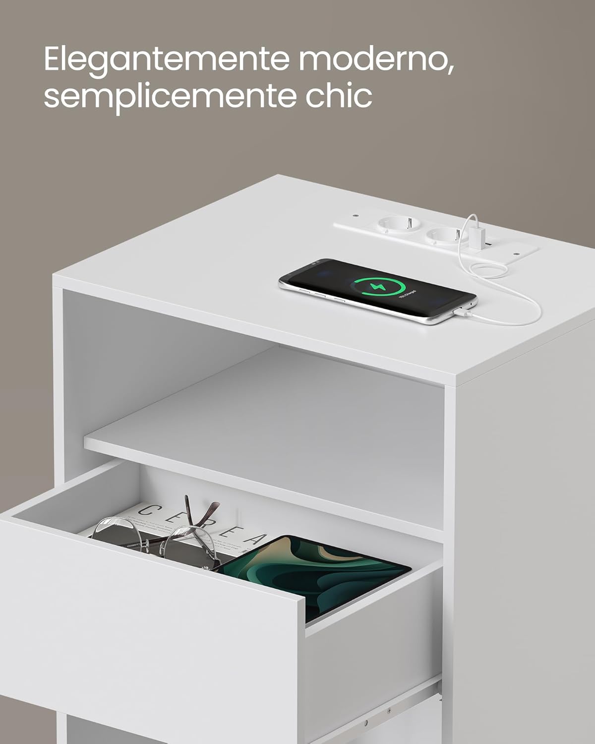 Vasagle Comodino con Stazione di Ricarica - Montaggio Rapido - immagine 6