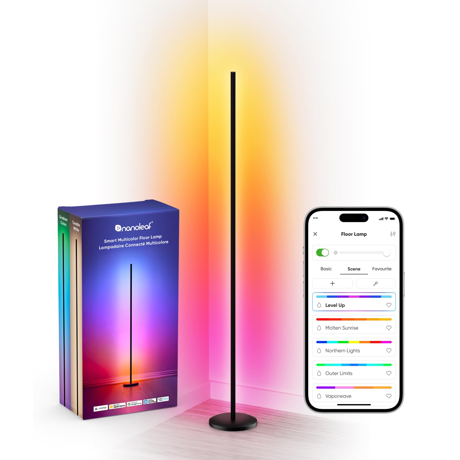 Nanoleaf Lampada da terra opaca Smart per soggiorno, RGB IC LED Floor Lamp dimmerabile, musica Sync, scene grafiche dinamiche, app e controllo vocale (funzione con Alexa, Apple, Google), decorazione