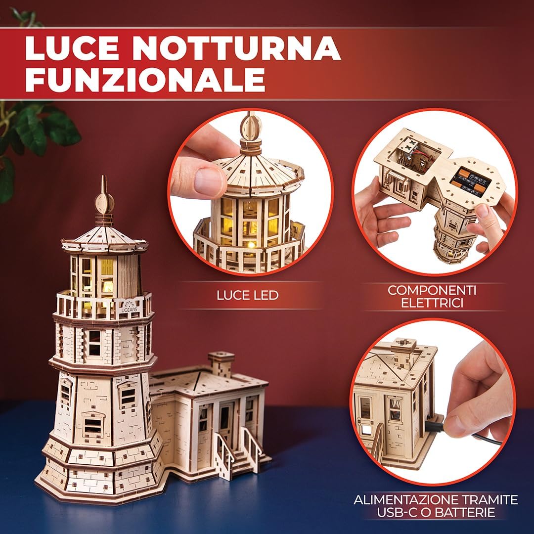 Ugears Split Rock Lighthouse - Puzzle 3D in Legno - immagine 4