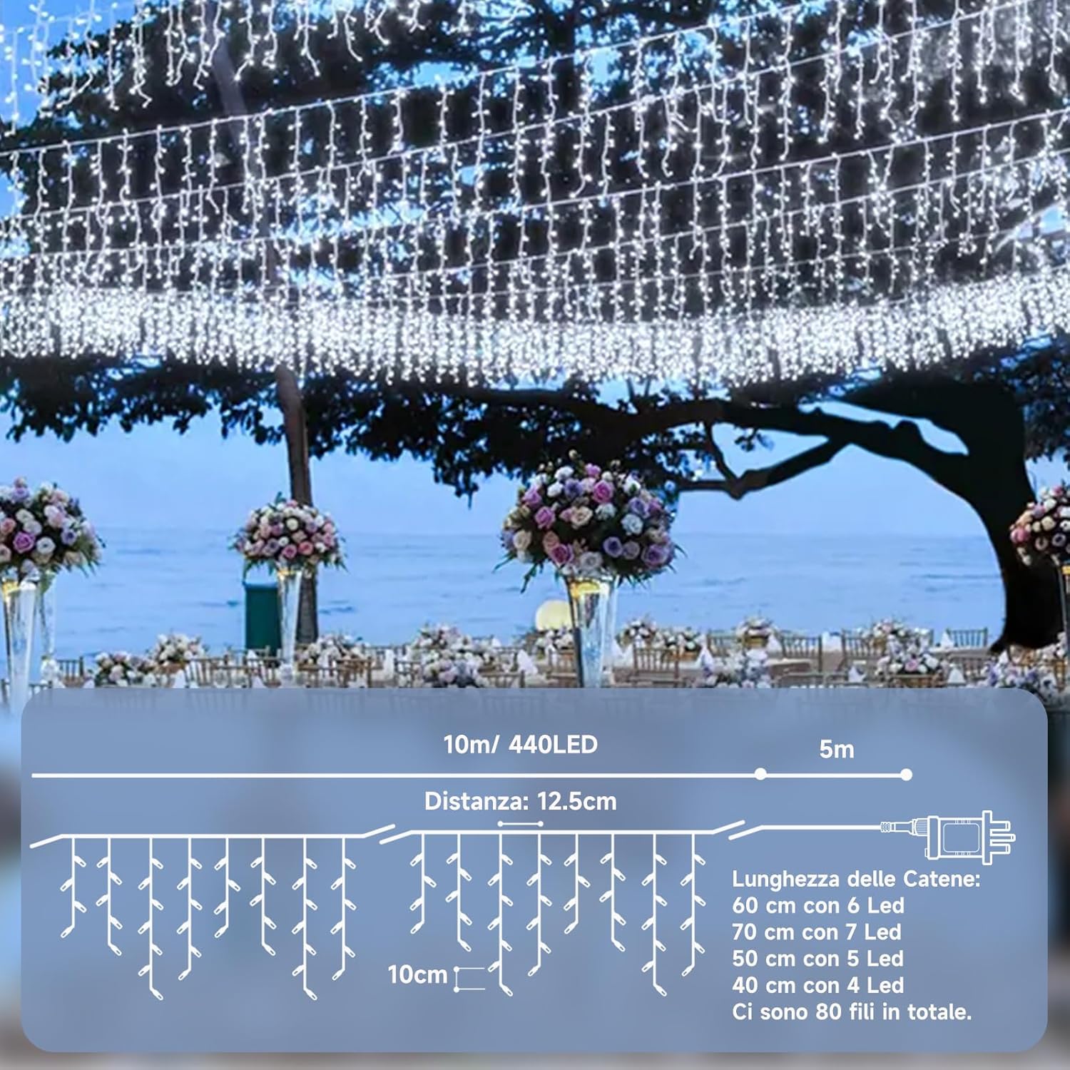 Wowdsgn Luci Natale Esterno Cascata 10M 440LED - immagine 3