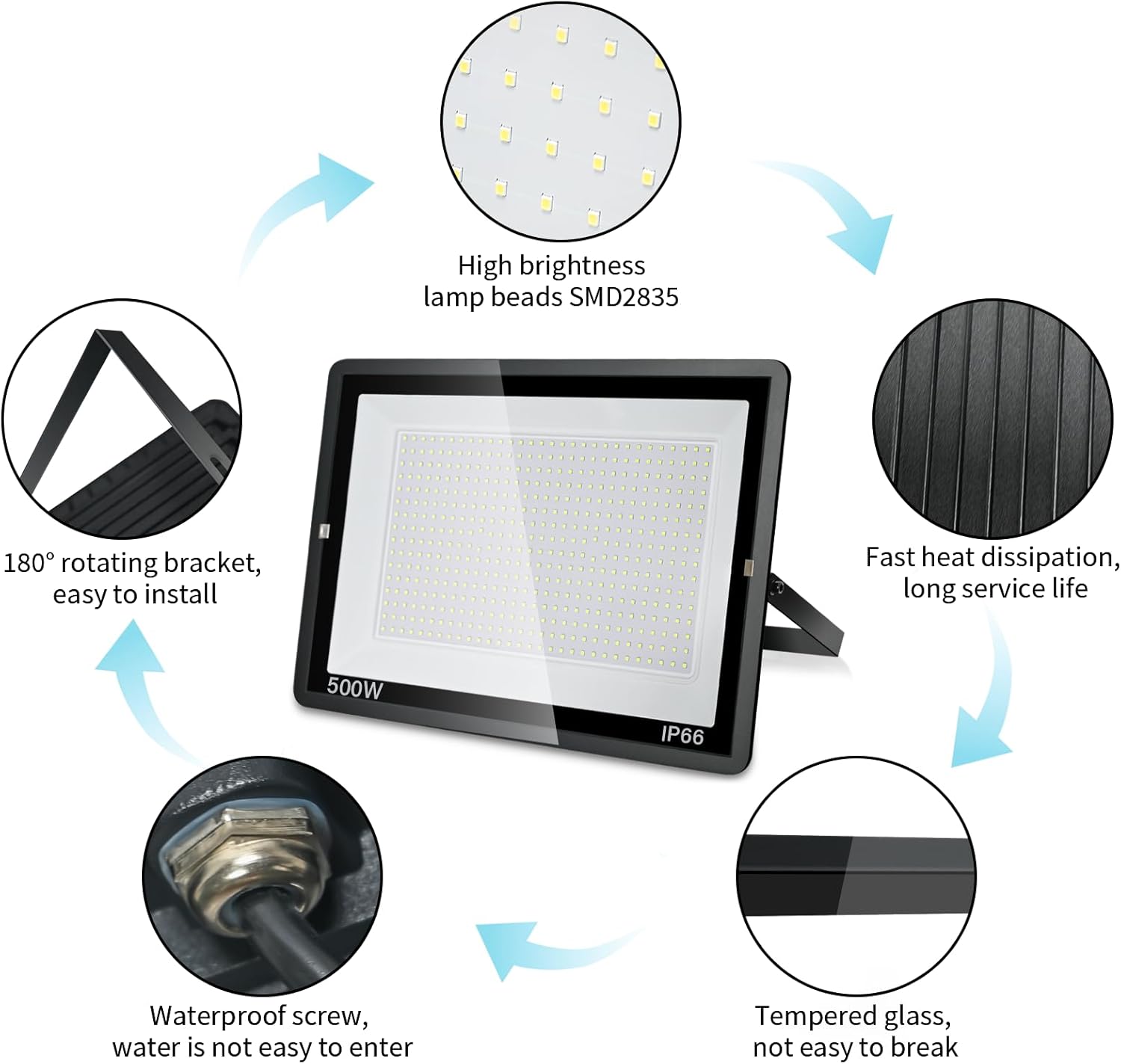 Treoir Faretto LED da Esterno 500W 50000LM, Bianco Freddo - immagine 5