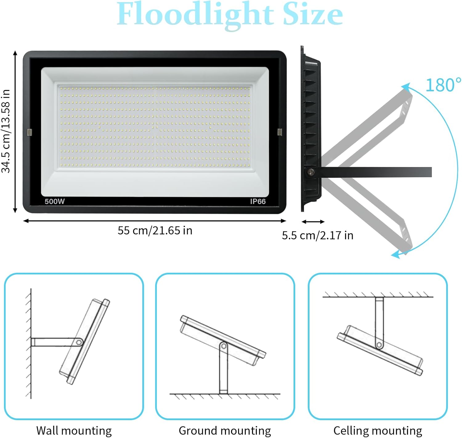 Treoir Faretto LED da Esterno 500W 50000LM, Bianco Freddo - immagine 6