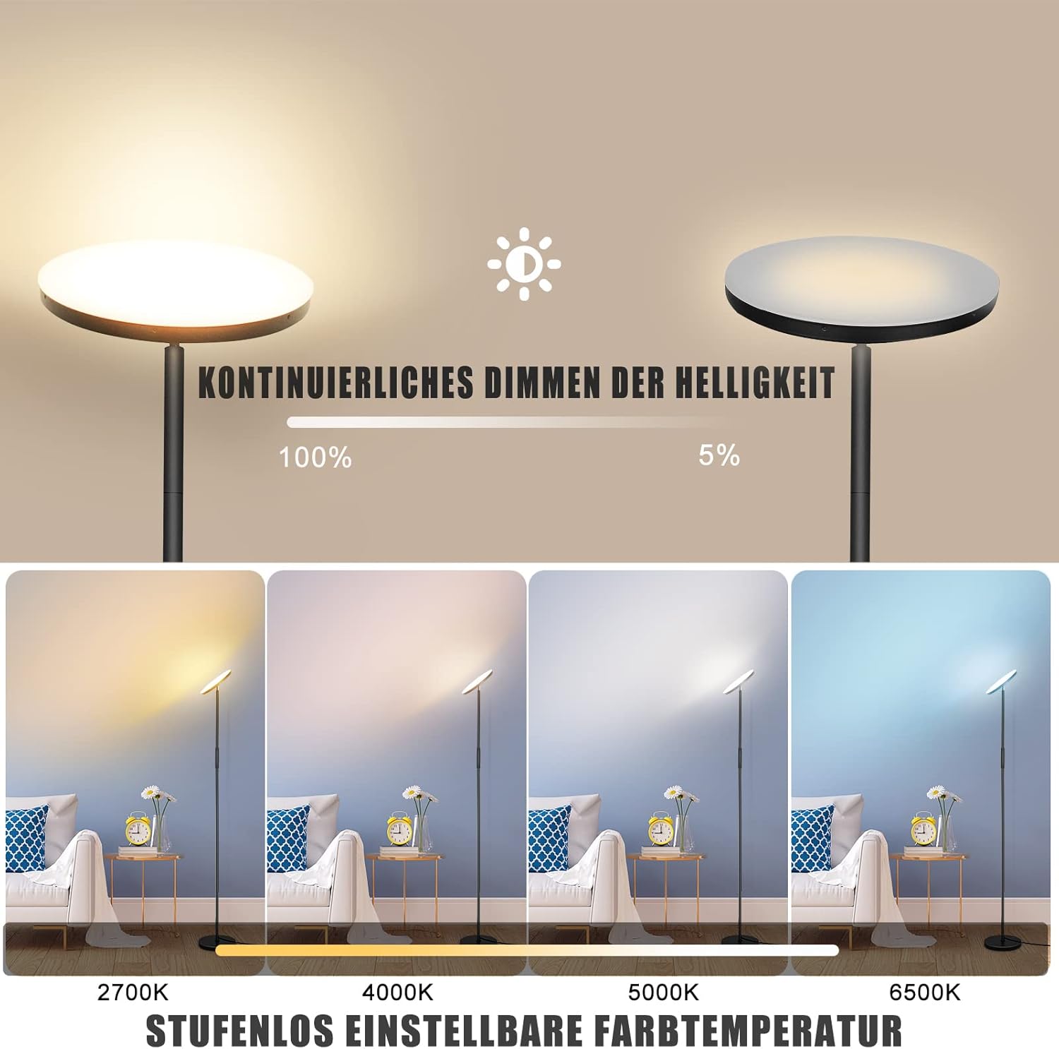 Lampada da Terra LED 3000LM 36W, Dimmerabile - immagine 2