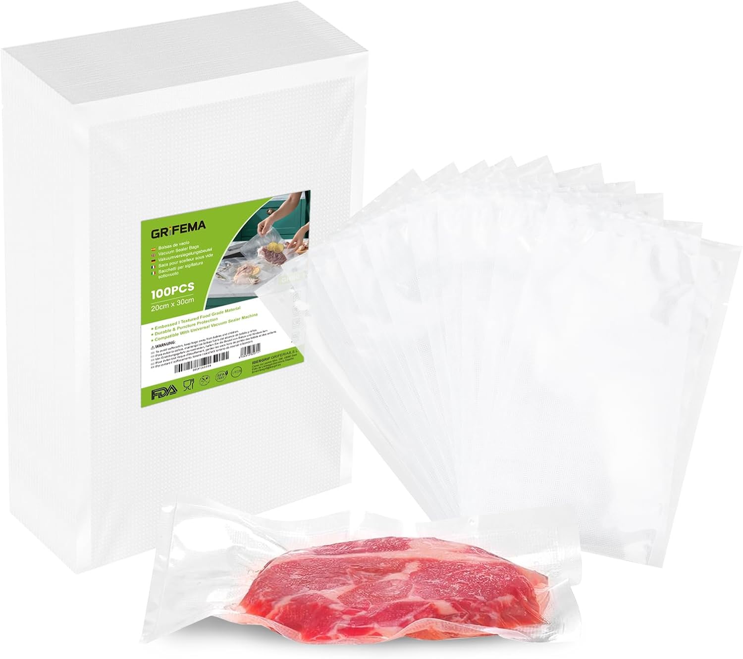 Grifema GH80 Sacchetti Sottovuoto per Alimenti (100 Buste) - immagine 1