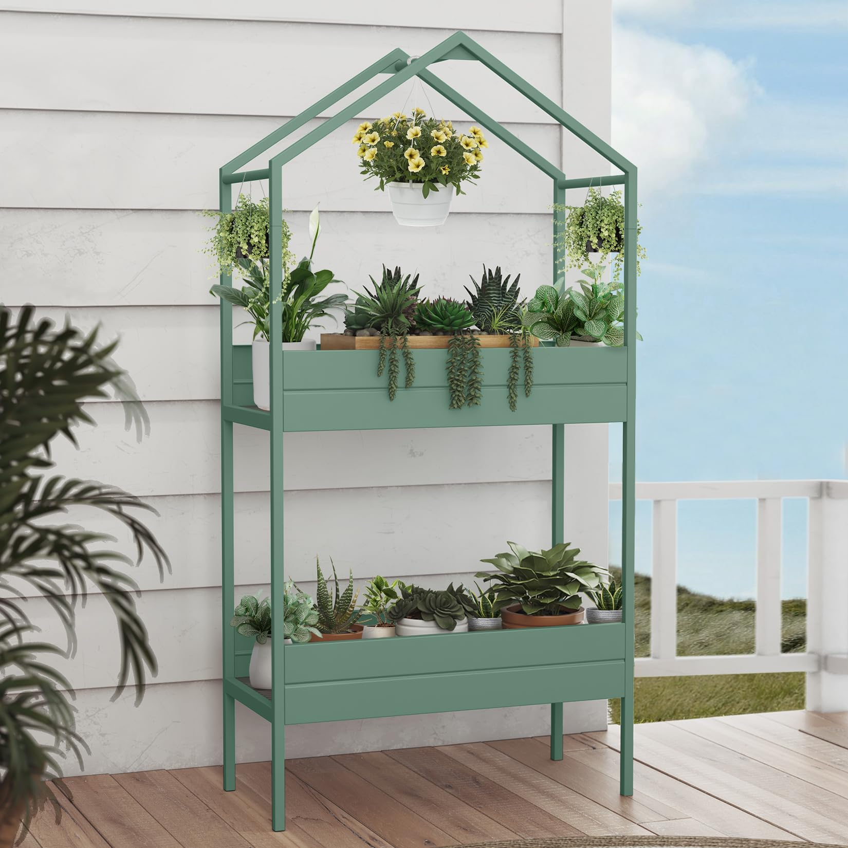 Grand Patio Supporto per Piante a 2 Ripiani, Verde