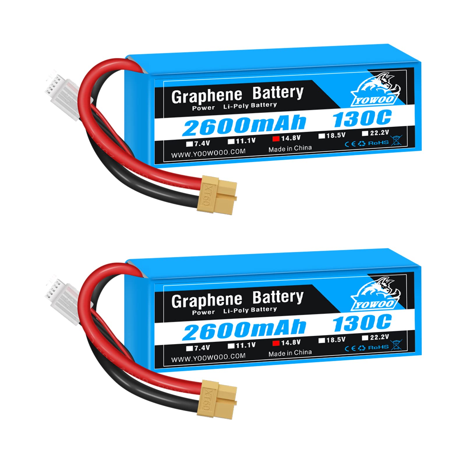 Yowoo 2 Pack 4S Batteria Lipo 14.8V 2600mAh 130C