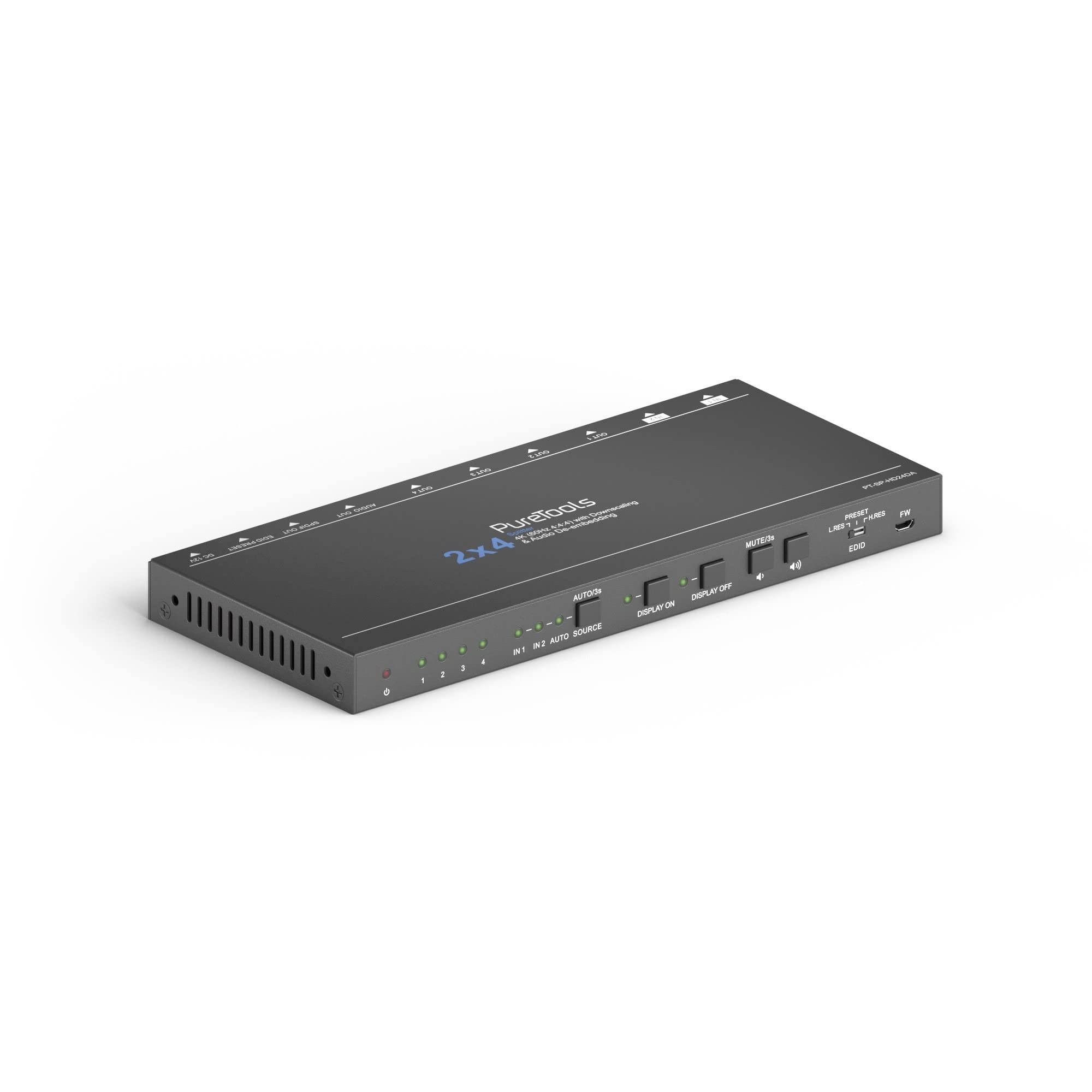 PT-SP-HD24DA HDMI Splitter 2X4, 4K 60Hz con Gestione Down-Scale