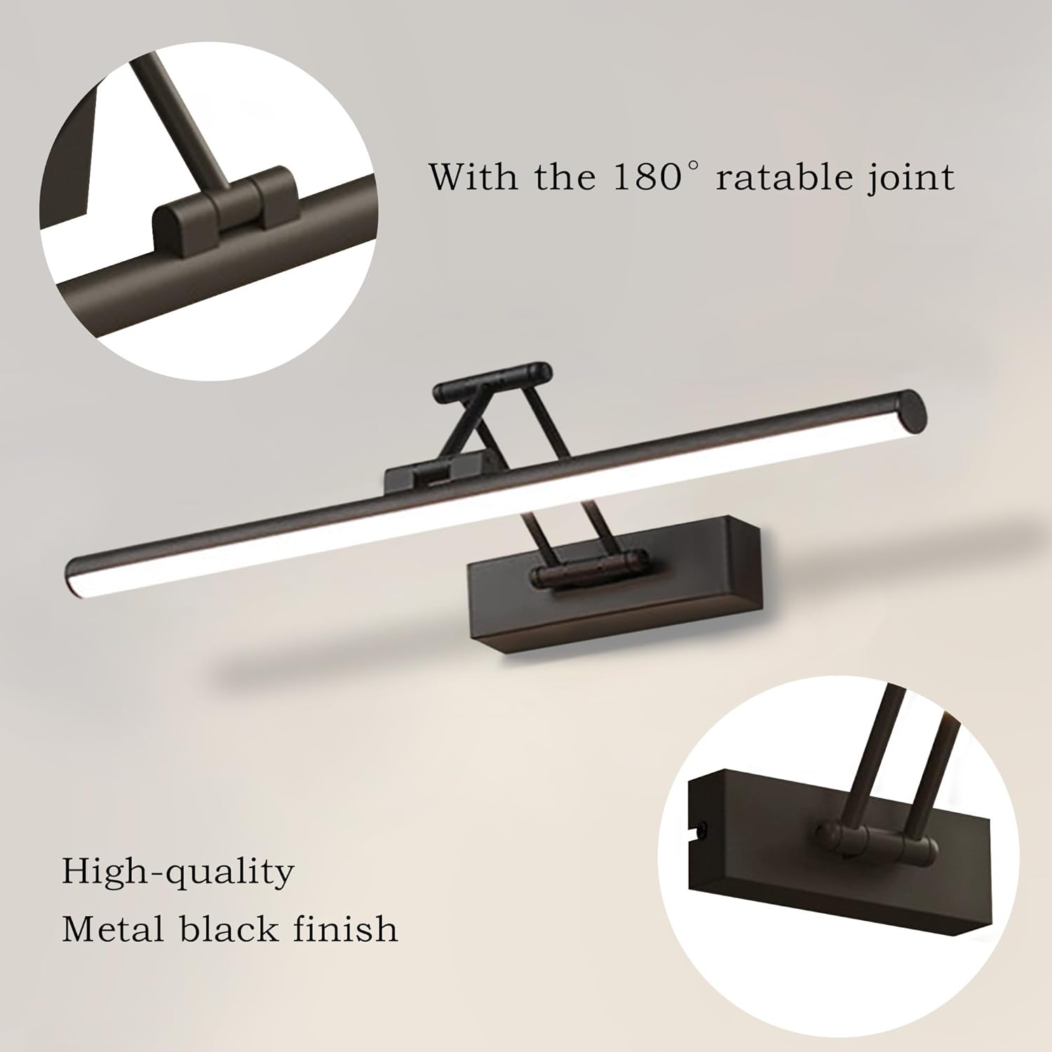 Yhtlaeh LED Specchio Lampada Bagno 16W 60cm Nera - immagine 4