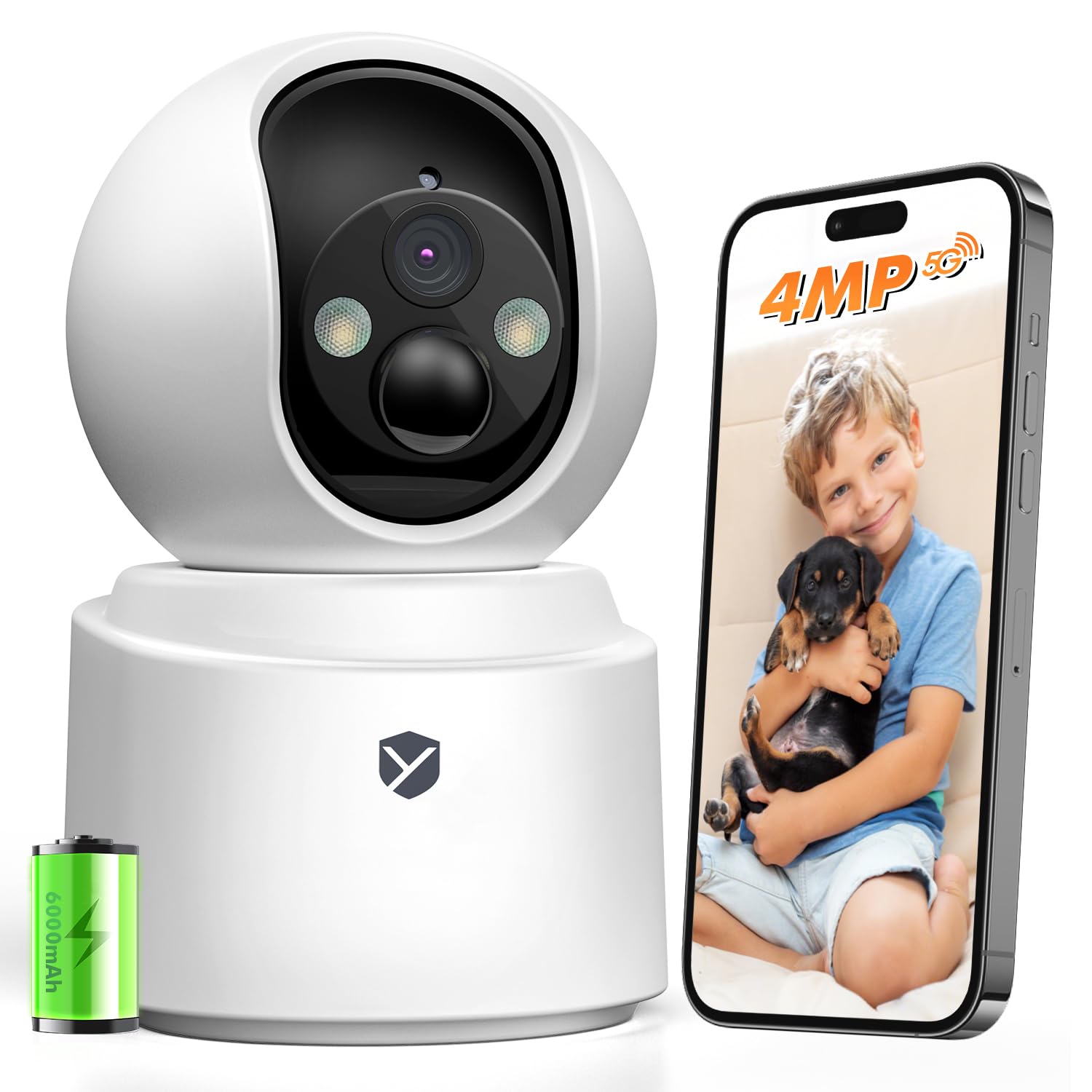 Telecamera WIFI Interno 4MP 2.5K con Batteria 6000 mAh