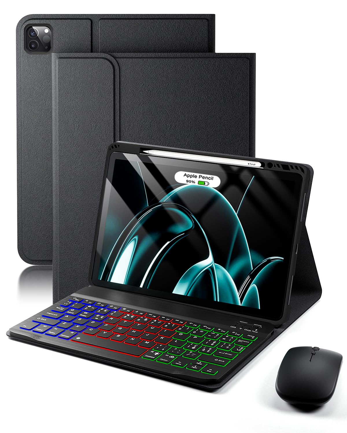 Cover iPad Air 13" / iPad Pro 12.9" con Tastiera e Mouse, Nero