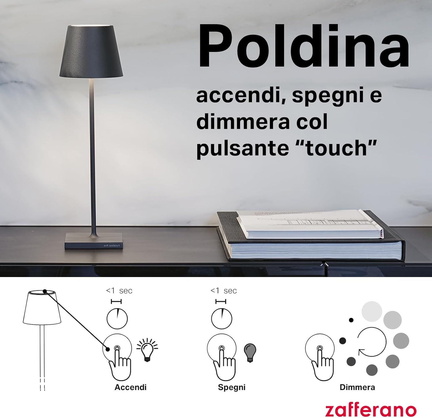 Zafferano Poldina Pro - Lampada da Tavolo Ricaricabile, Verde - immagine 6