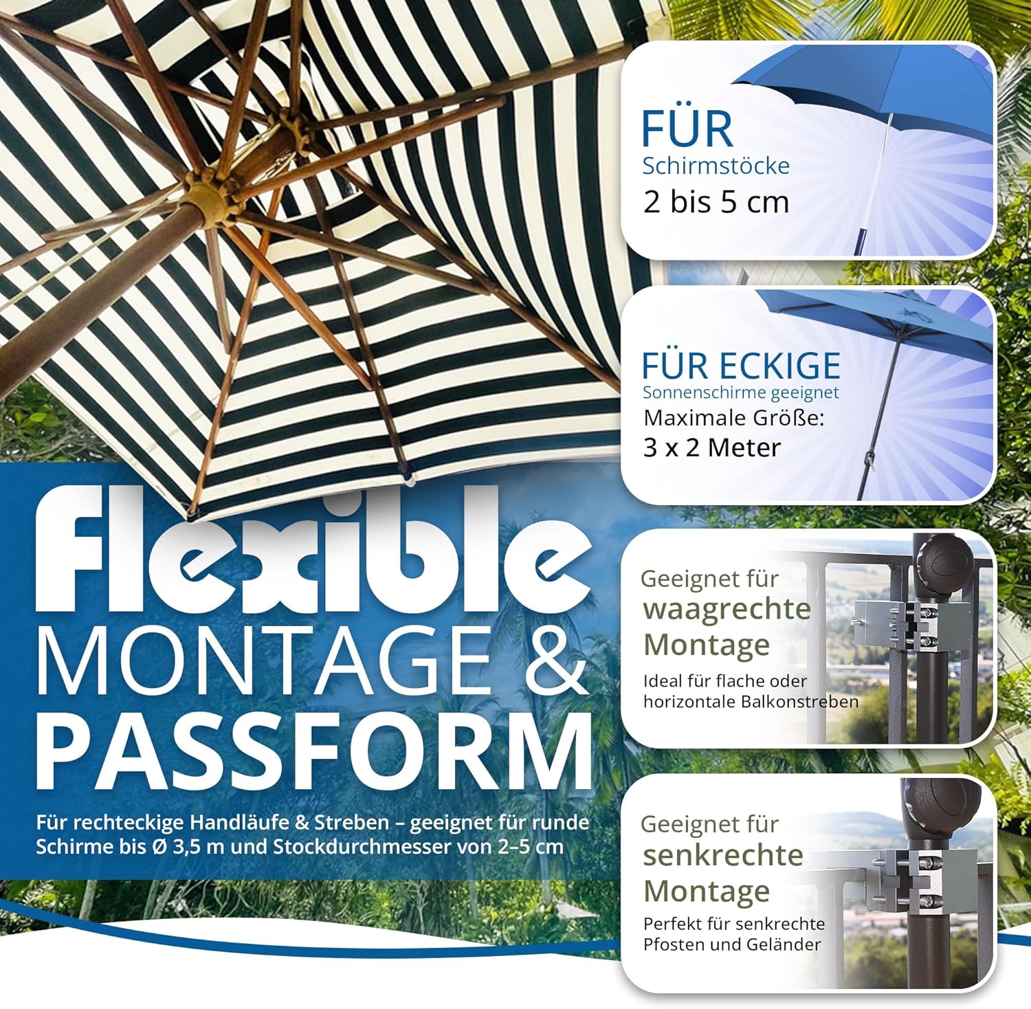 KD-TECH Robusto supporto per ombrellone per balcone - immagine 4