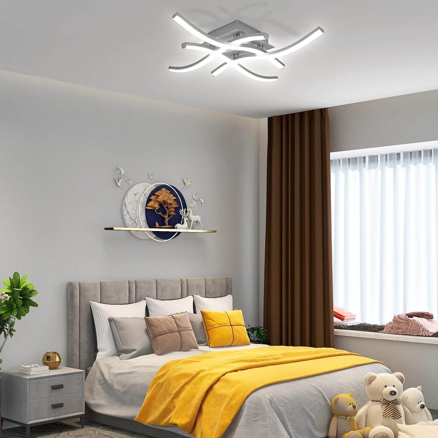 ALLOMN Plafoniera a LED Curva, Plafoniera a 4 Schede LED Montaggio 24W 1800Lm Plafoniera a Incasso Design Moderno Senza Sfarfallio per Camera da Letto Soggiorno Corridoio Cucina(Grigio-Bianco Freddo) - immagine 1