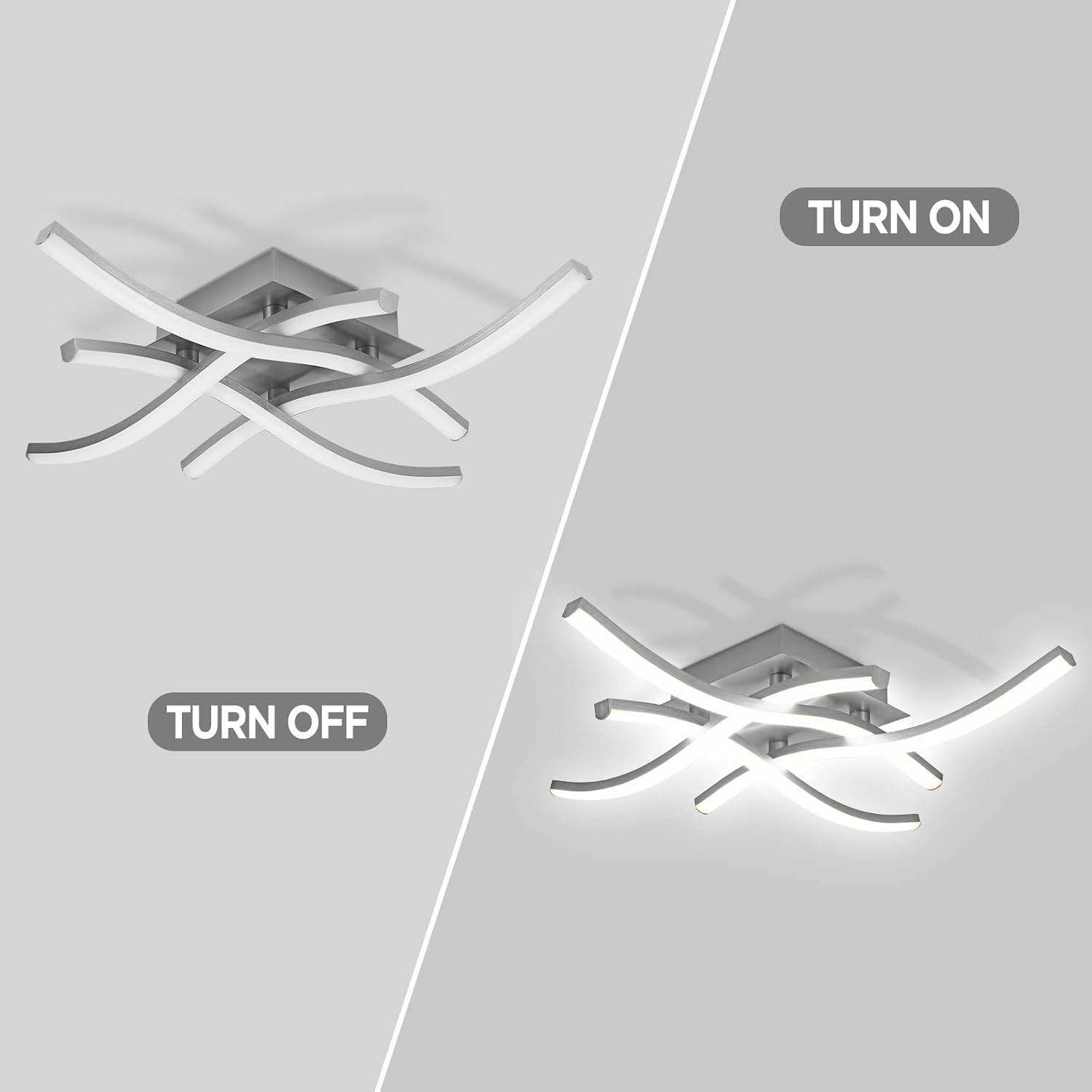 ALLOMN Plafoniera a LED Curva, Plafoniera a 4 Schede LED Montaggio 24W 1800Lm Plafoniera a Incasso Design Moderno Senza Sfarfallio per Camera da Letto Soggiorno Corridoio Cucina(Grigio-Bianco Freddo) - immagine 4