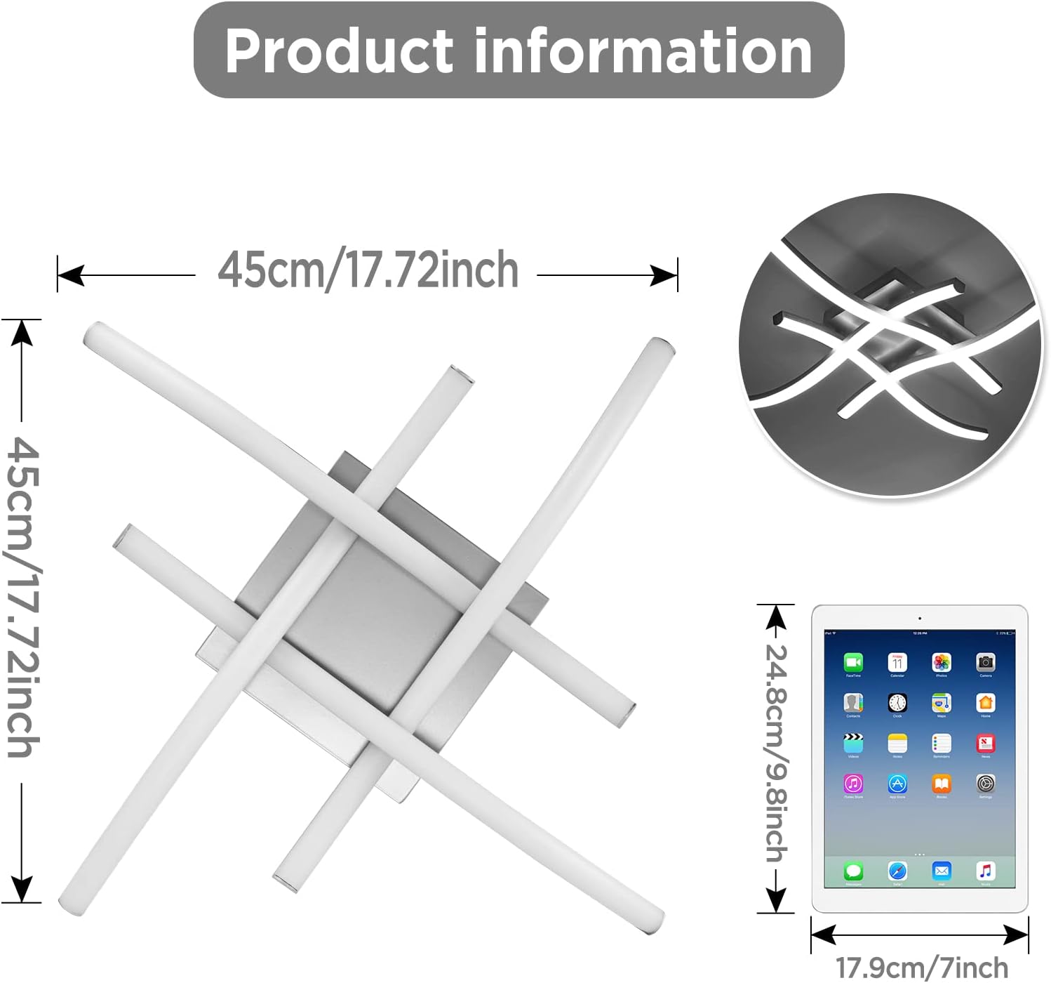 ALLOMN Plafoniera a LED Curva, Plafoniera a 4 Schede LED Montaggio 24W 1800Lm Plafoniera a Incasso Design Moderno Senza Sfarfallio per Camera da Letto Soggiorno Corridoio Cucina(Grigio-Bianco Freddo) - immagine 6