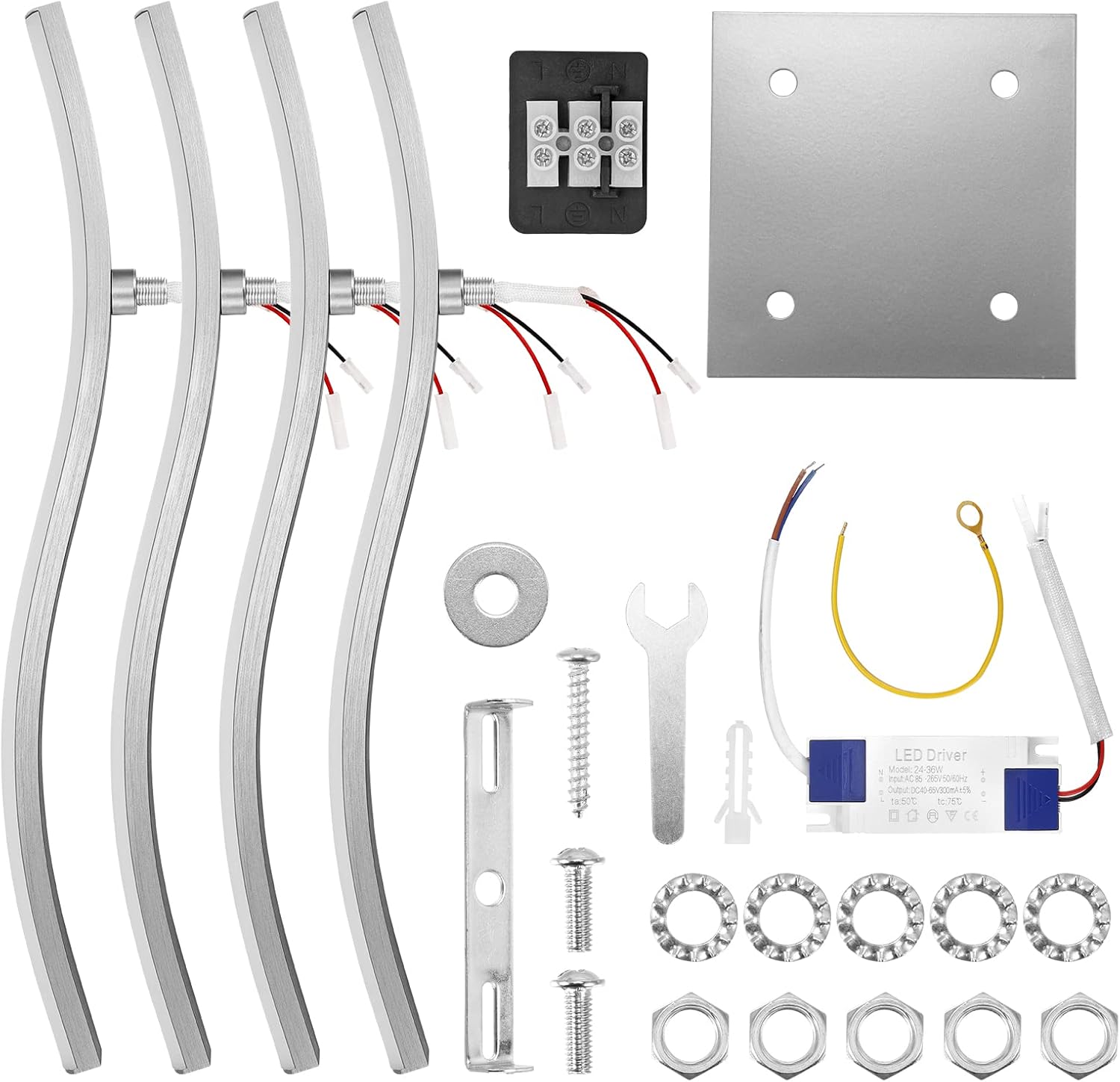 ALLOMN Plafoniera a LED Curva, Plafoniera a 4 Schede LED Montaggio 24W 1800Lm Plafoniera a Incasso Design Moderno Senza Sfarfallio per Camera da Letto Soggiorno Corridoio Cucina(Grigio-Bianco Freddo) - immagine 7