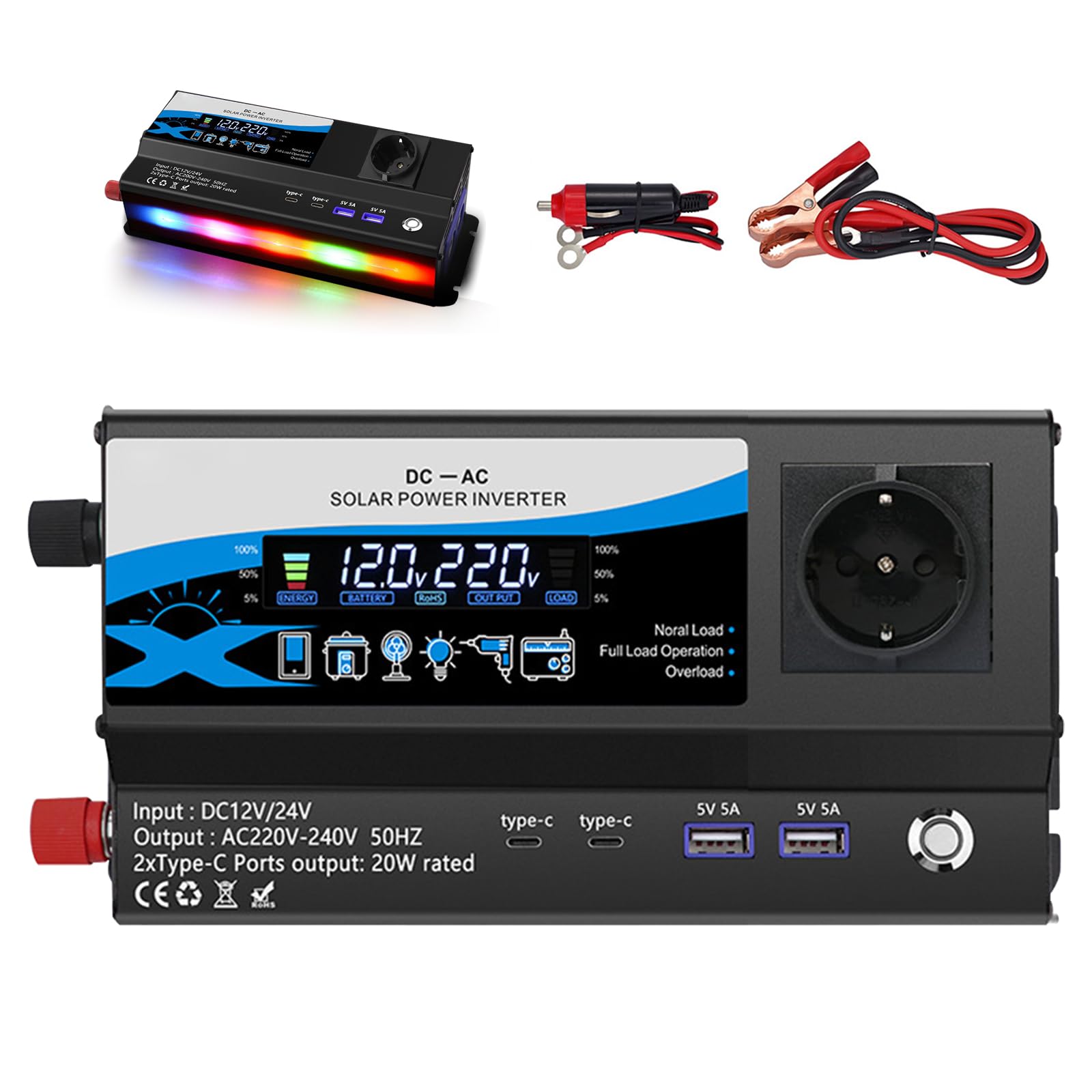 Inverter 12V/24V a 220V 1200W per Auto e Camper