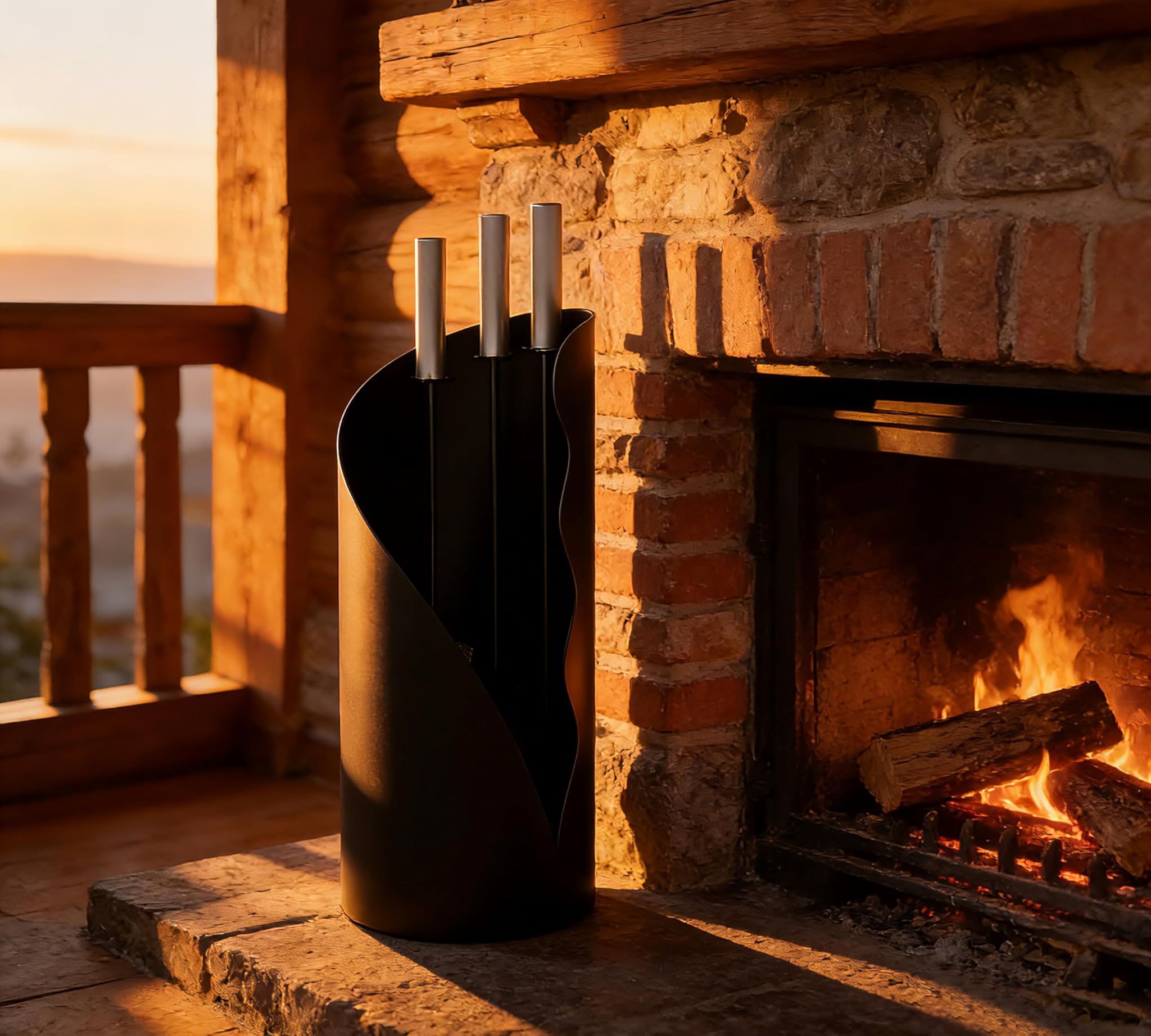 Kingson Set Accessori Camino 3 Pezzi con Supporto Rotondo