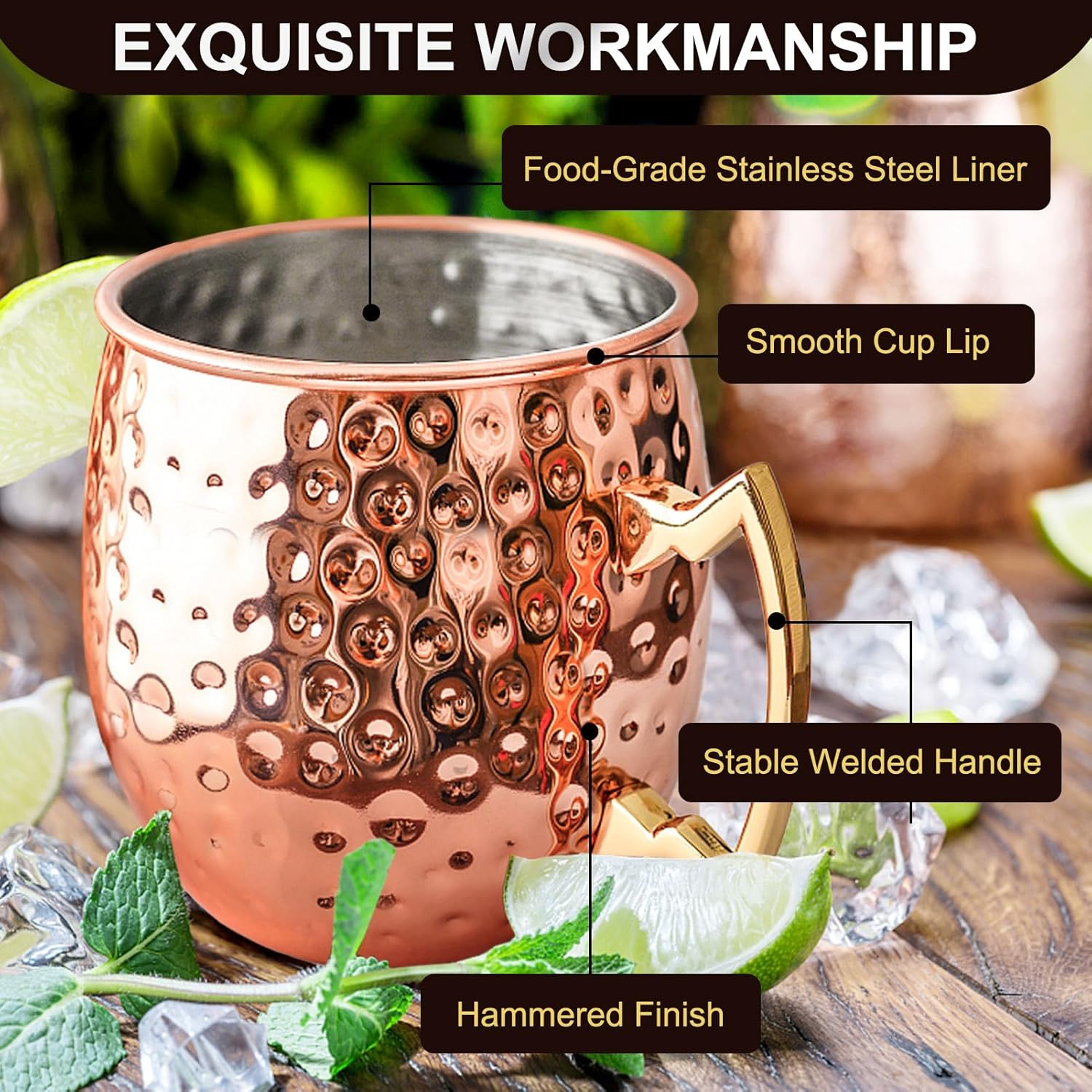 Rylifeogi Bicchieri Moscow Mule 4 Pezzi, 19oz - immagine 3