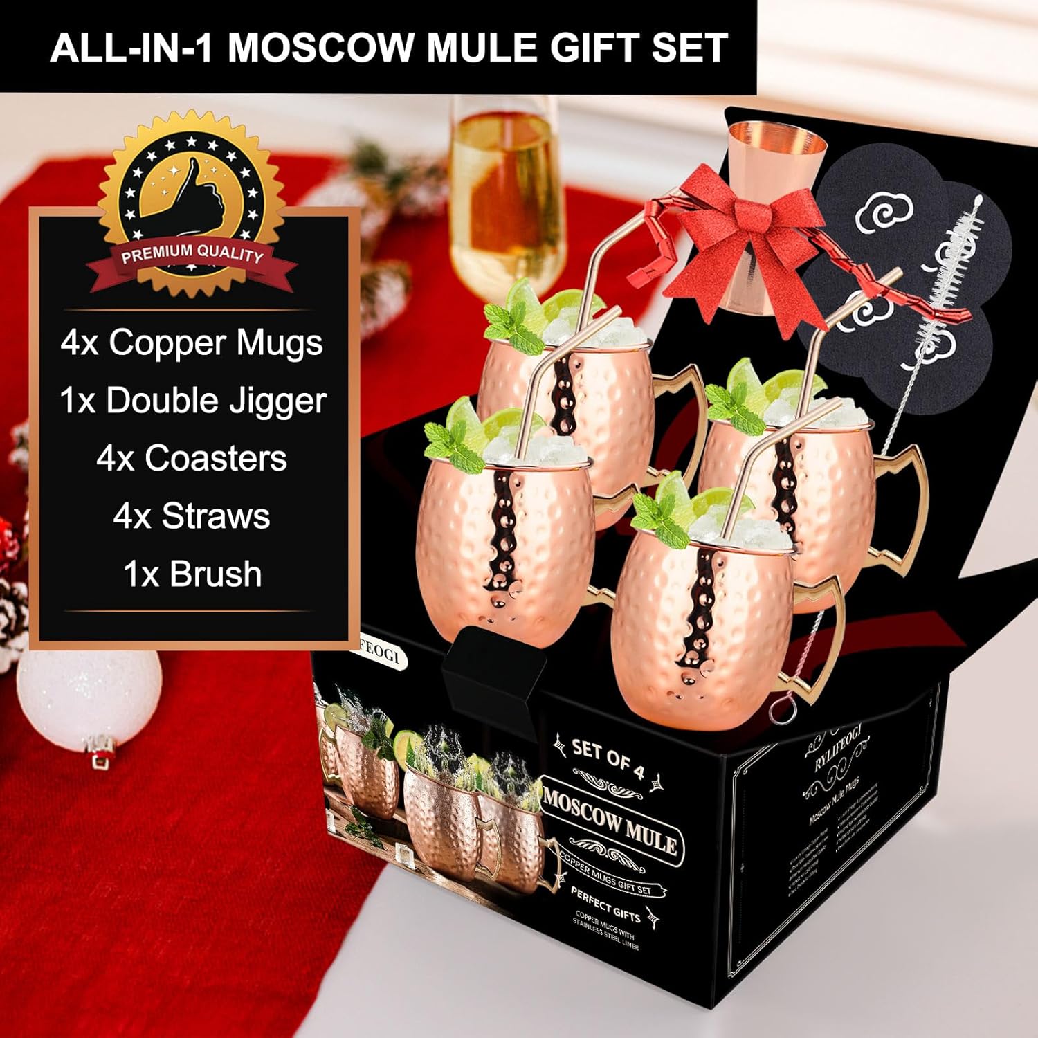 Rylifeogi Bicchieri Moscow Mule 4 Pezzi, 19oz - immagine 6