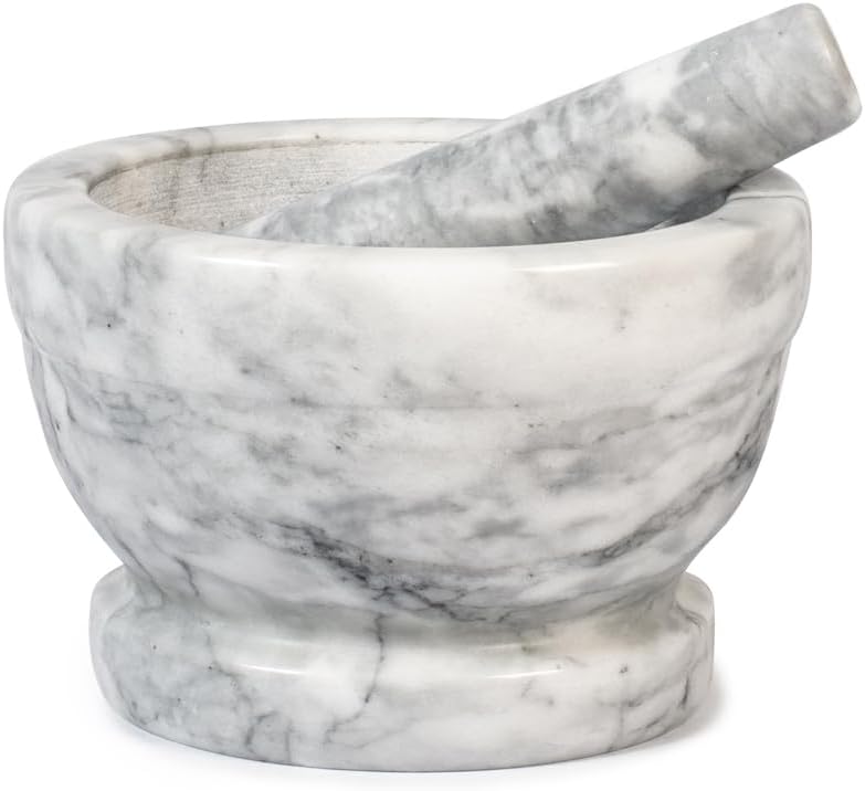 HOME 9767718 Mortaio in Marmo con Pestello, Bianco, 18cm - immagine 1