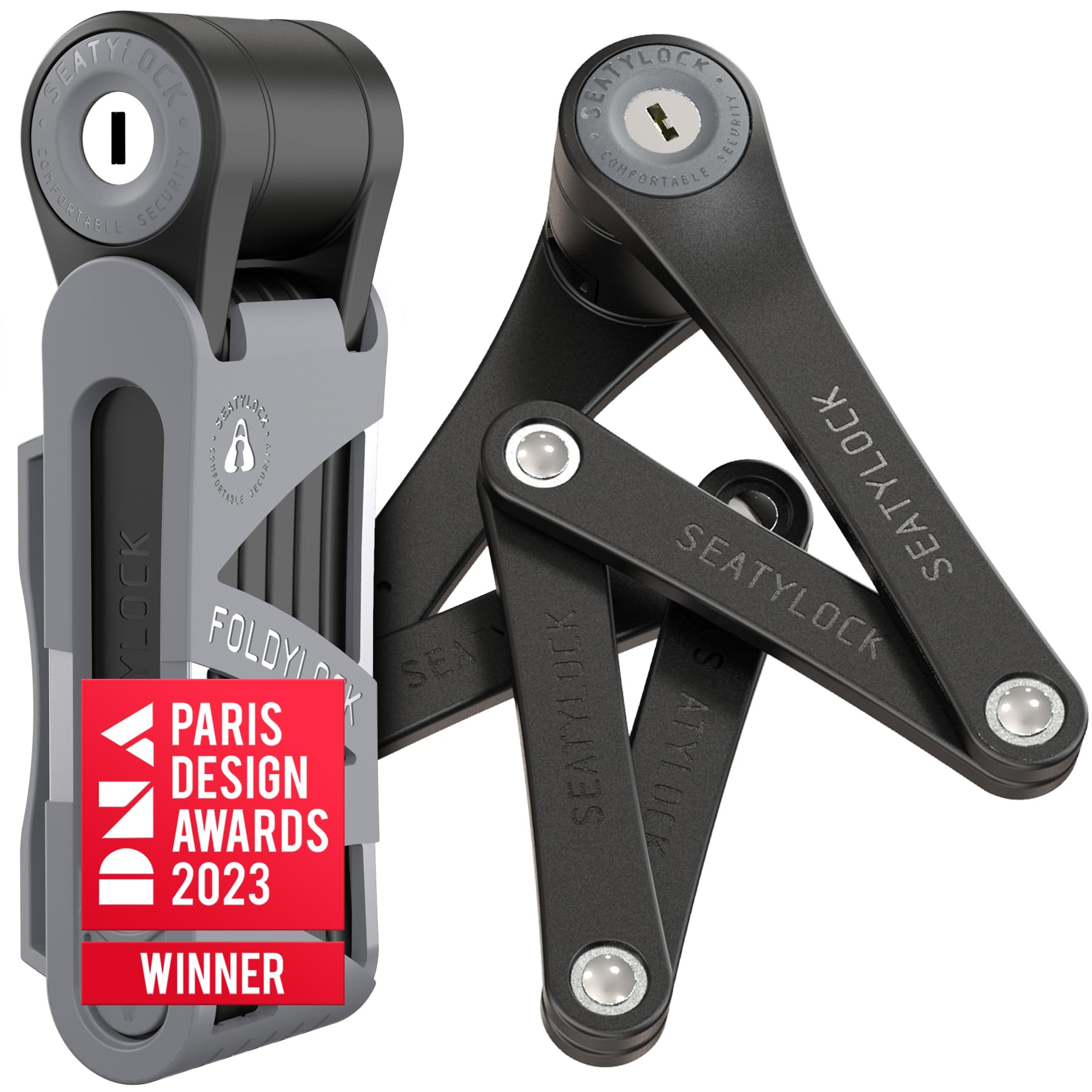 Seatylock FoldyLock - Mini lucchetto pieghevole per bicicletta, leggero e brevettato, antifurto con chiave, per scooter elettrico e bici da città, 74,9 cm