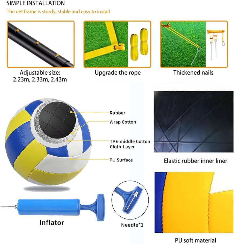 Set Rete Pallavolo Regolabile con Palla e Pompa - immagine 4