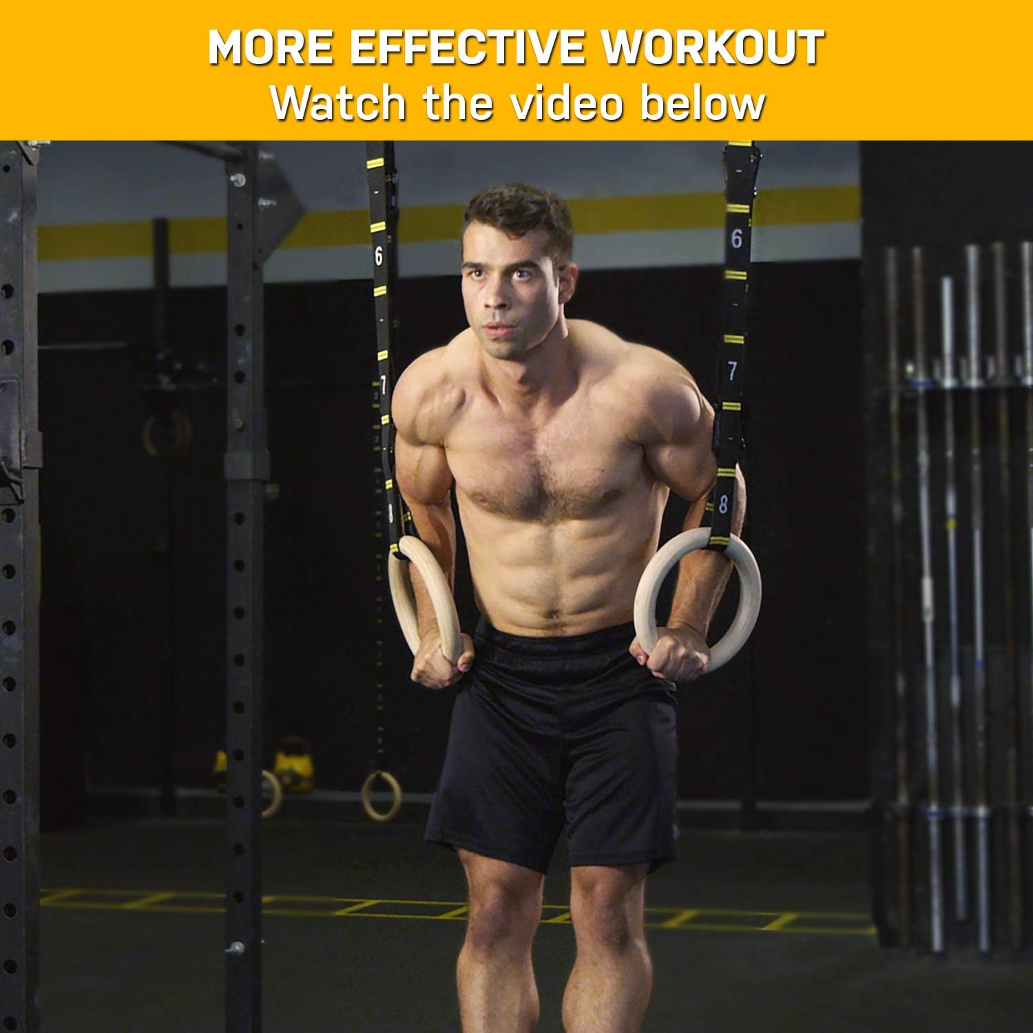 Double Circle Anelli Ginnastica in Legno con Cinghie - immagine 2