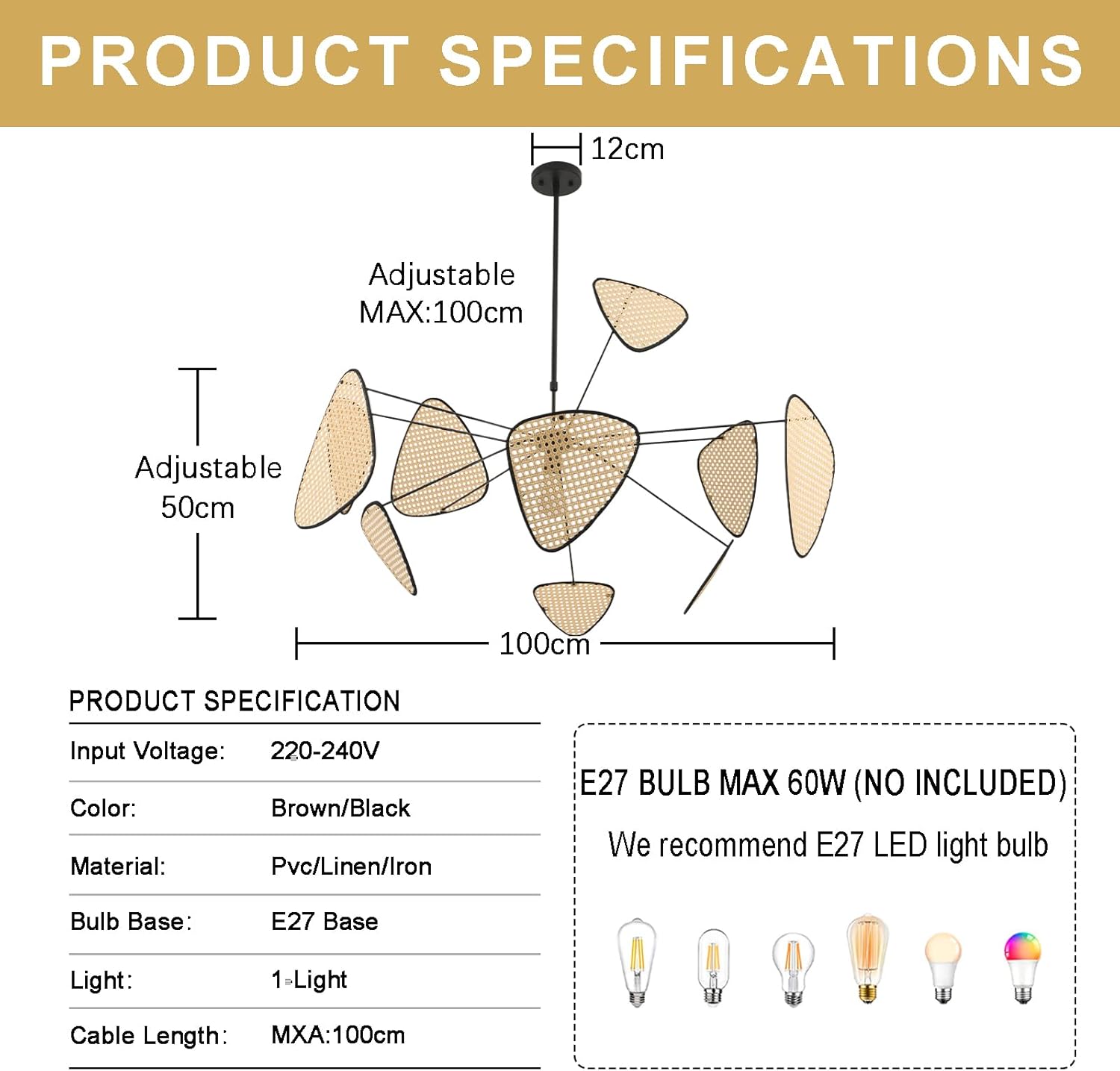 Lampadario Camera da Letto Boho 100cm E27 - immagine 2