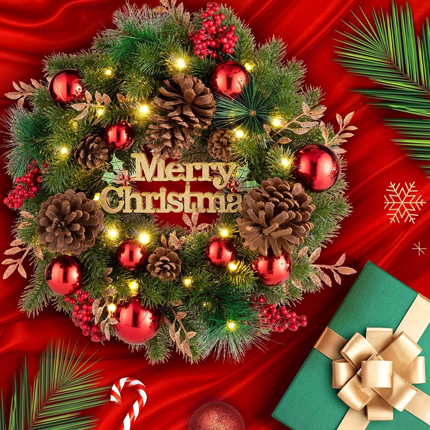 Avoalre Ghirlanda Natalizia 40cm con Luci LED