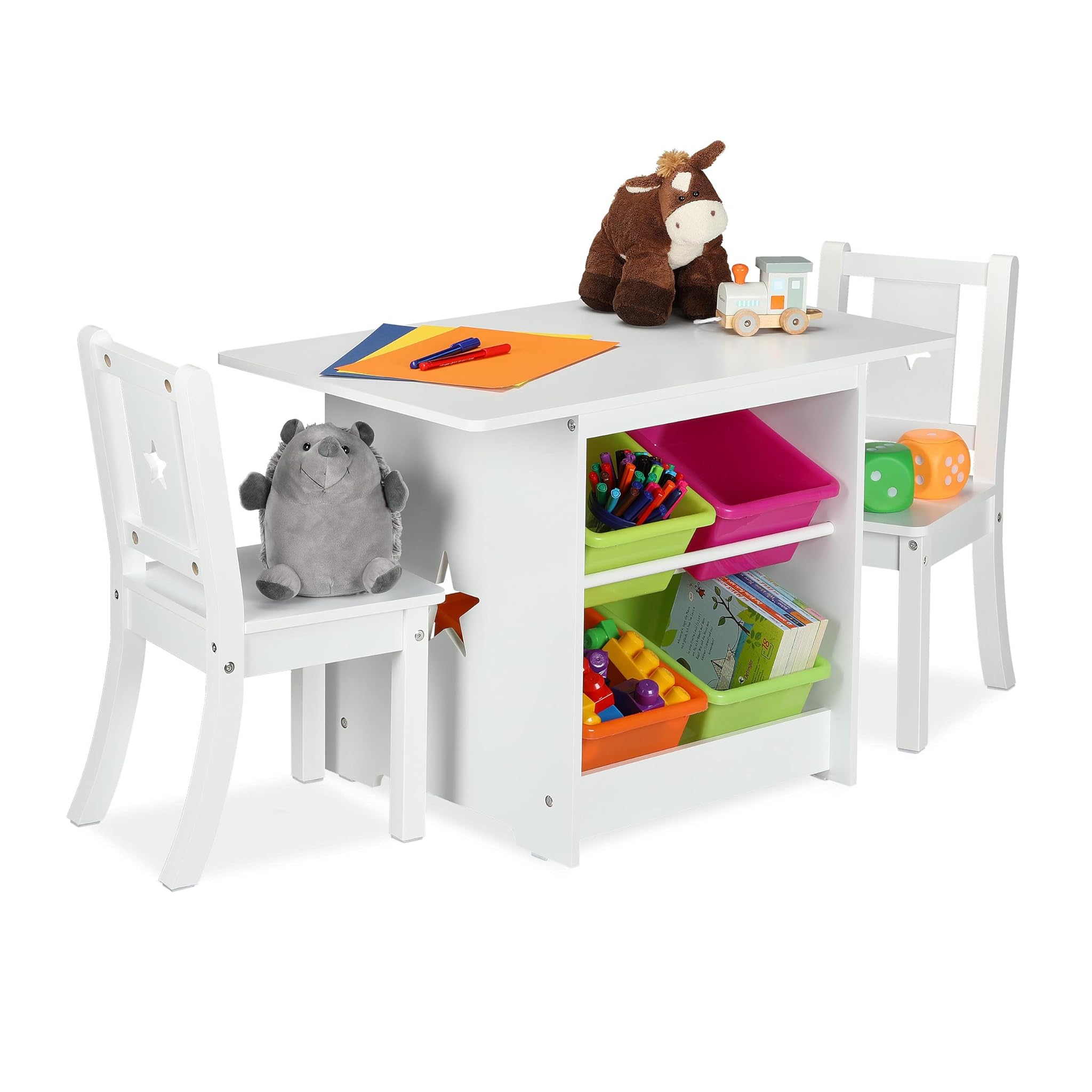 Relaxdays Set Cameretta: 2 Sedie, Tavolino e 4 Box, Bianco