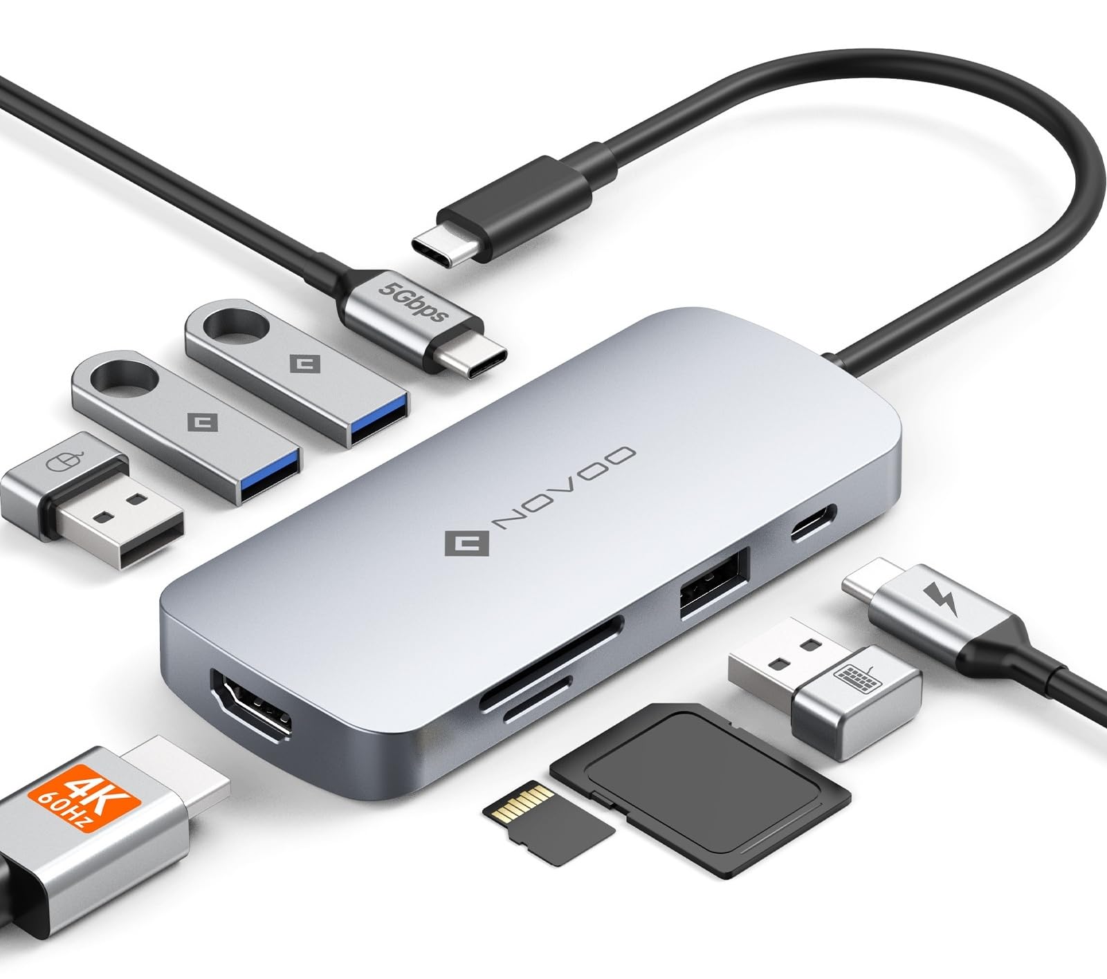 NOVOO Hub USB C 9 in 1 con HDMI 4K@60Hz