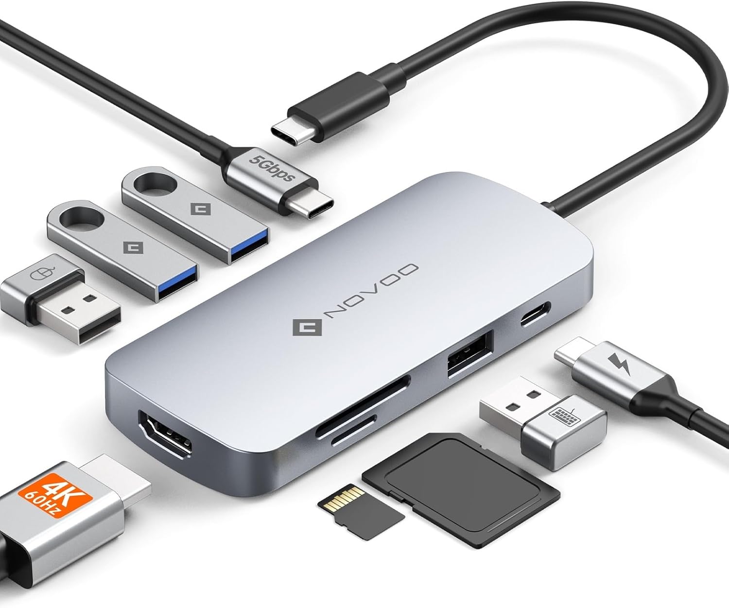 NOVOO Hub USB C 9 in 1 con HDMI 4K@60Hz - immagine 1