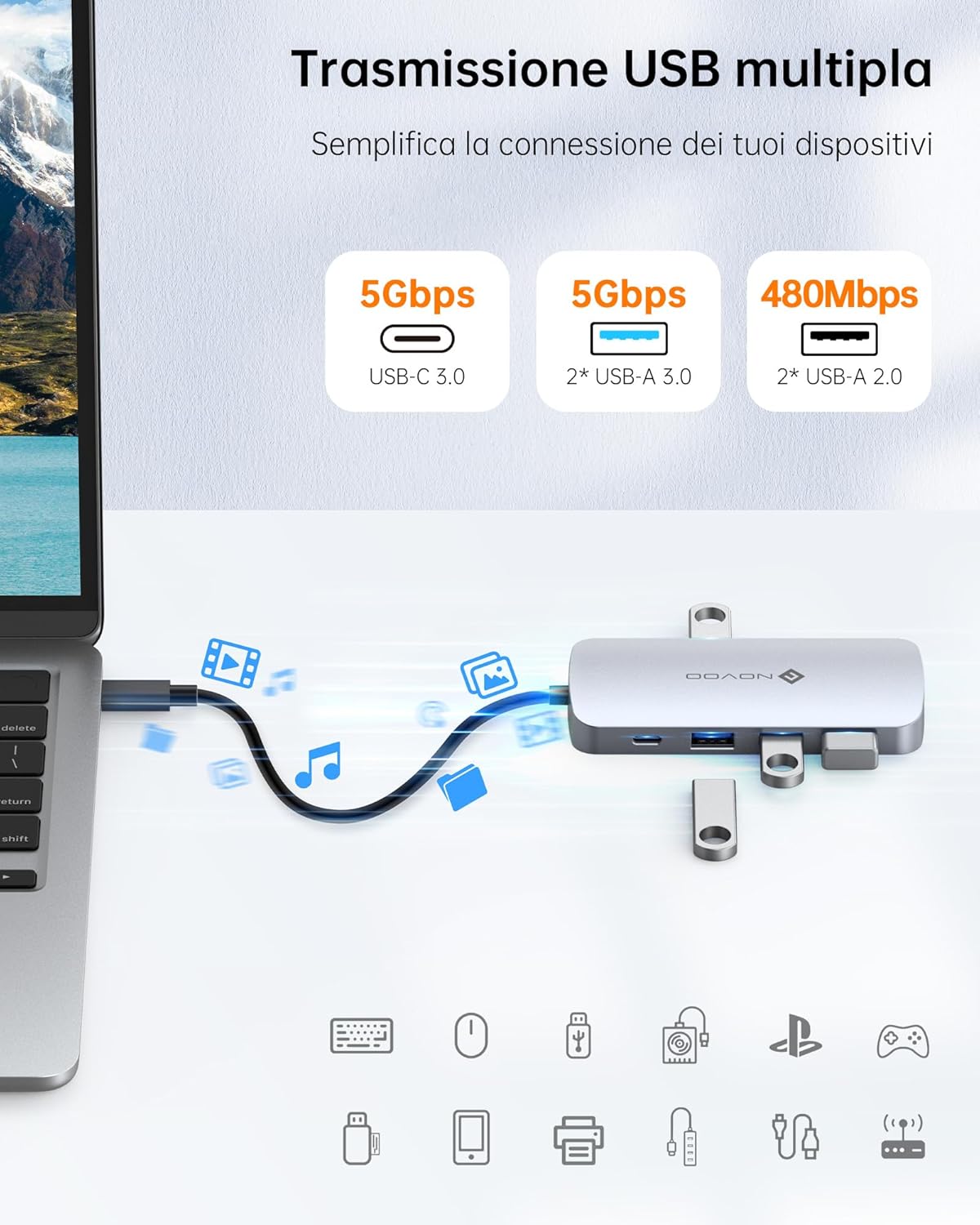 NOVOO Hub USB C 9 in 1 con HDMI 4K@60Hz - immagine 3
