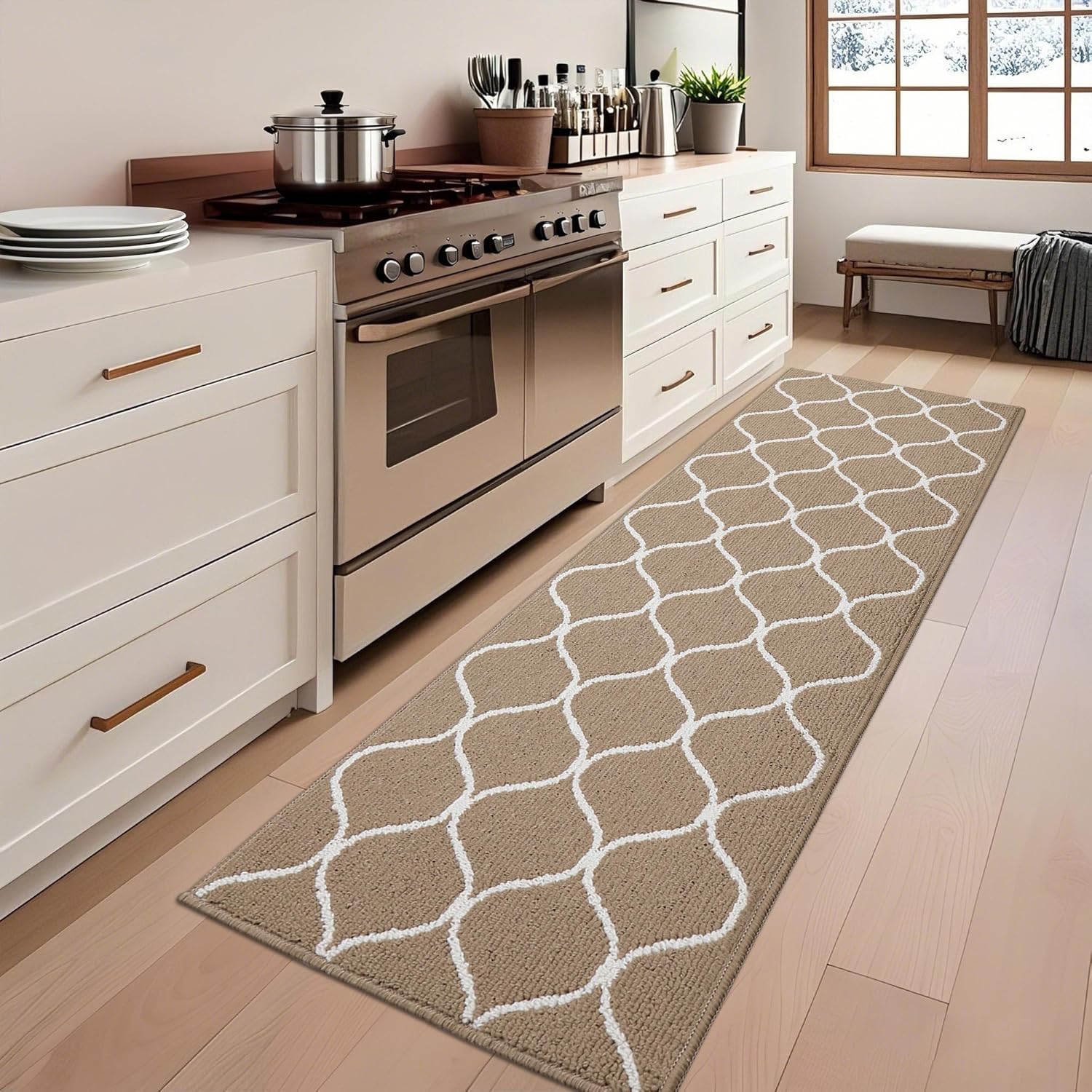 Cosy Homeer Tappeto Cucina Antiscivolo 60 x 180 cm, Beige