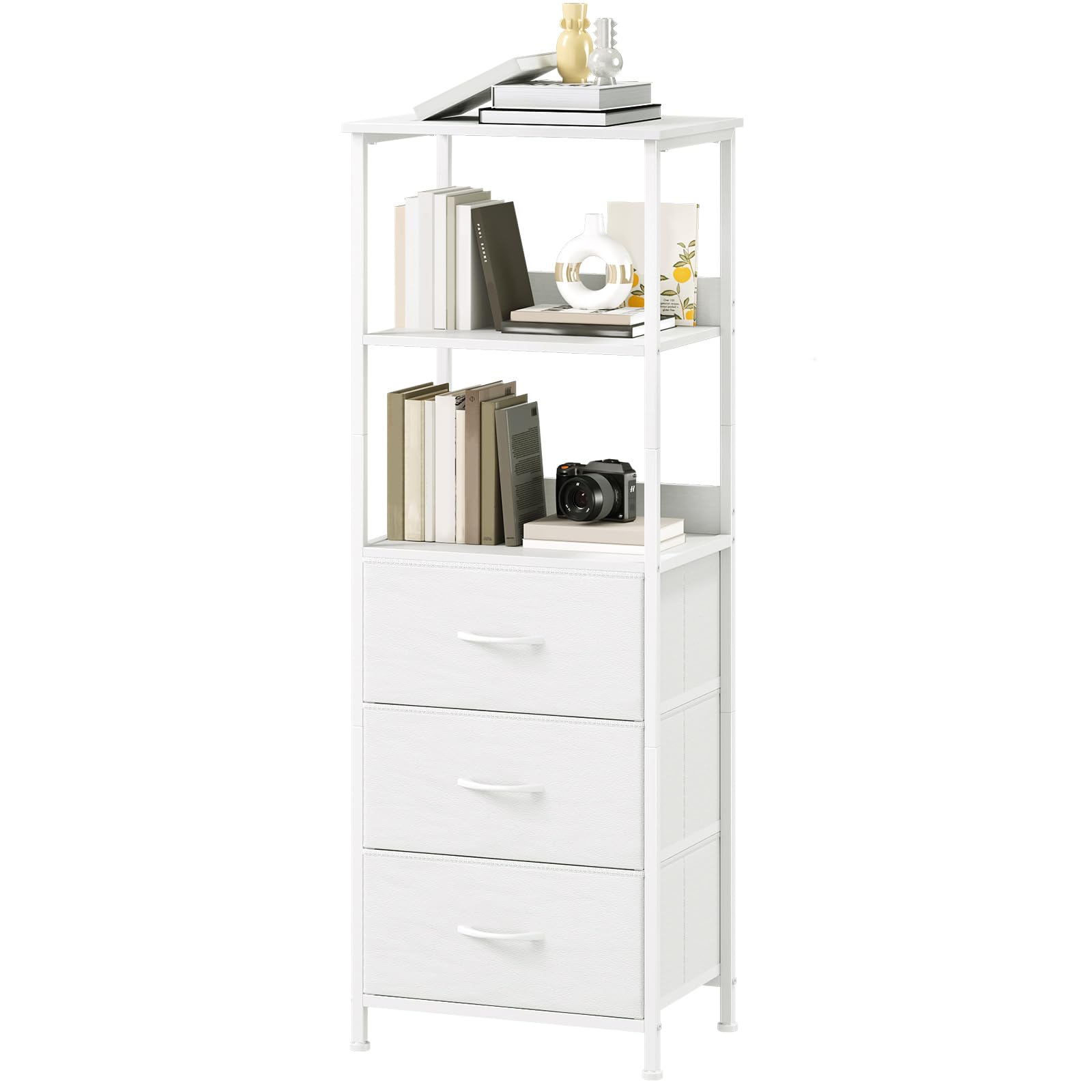 Somdot Libreria Bianca 5 Ripiani con 3 Cassetti